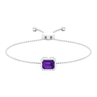 6X8 MM Octagon Cut Amethyst Bolo Chain Bracelet with Diamond Accent Amethyst - ( AAA ) - Quality - Rosec Jewels