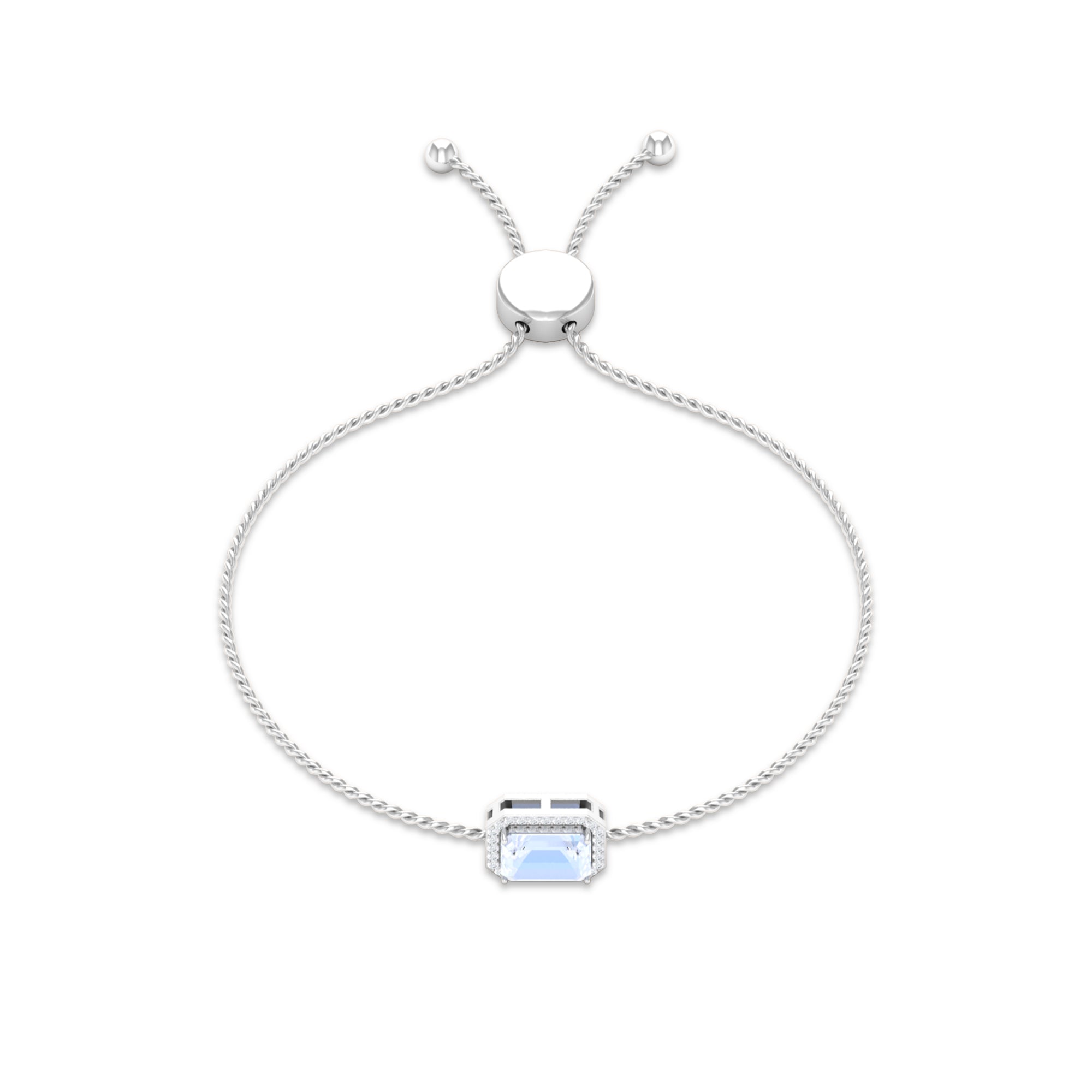 2 CT Emerald Cut Moonstone and Diamond Bolo Chain Bracelet Moonstone - ( AAA ) - Quality - Rosec Jewels