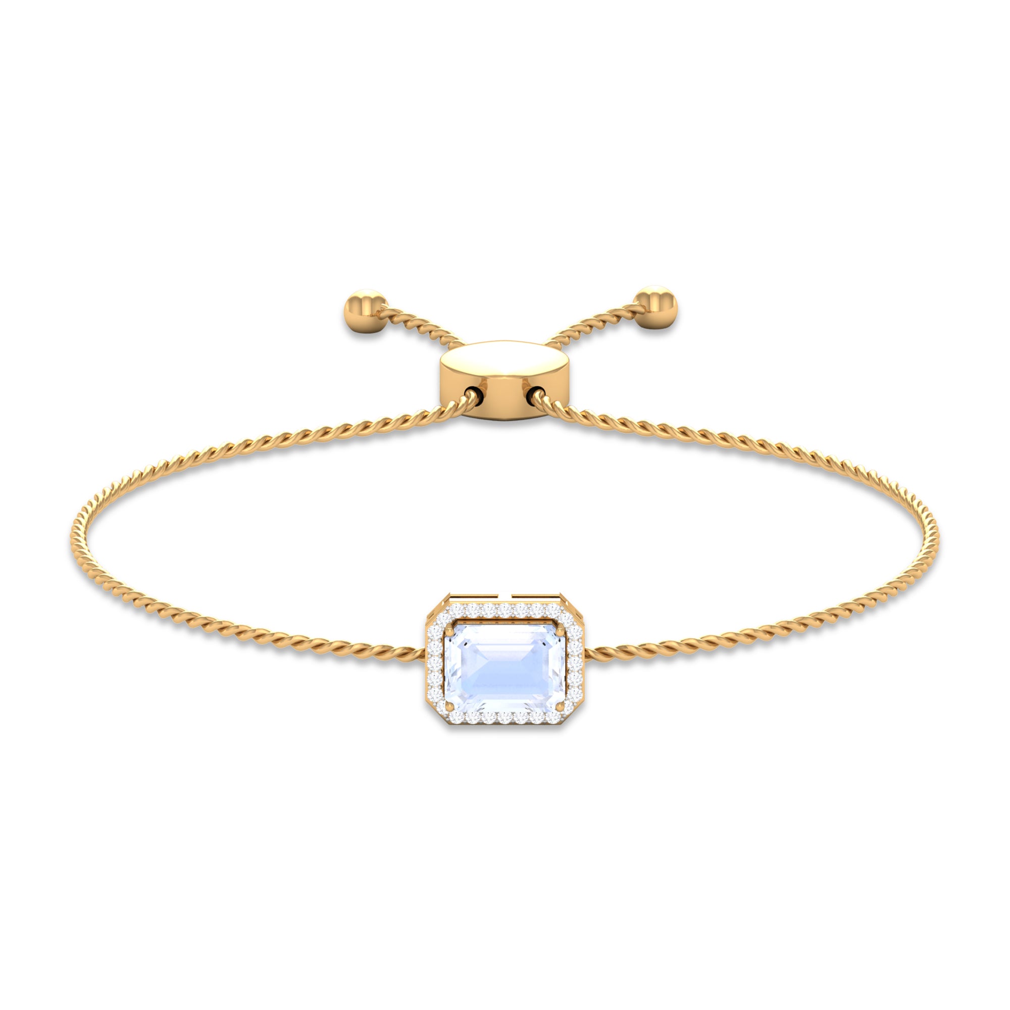 2 CT Emerald Cut Moonstone and Diamond Bolo Chain Bracelet Moonstone - ( AAA ) - Quality - Rosec Jewels