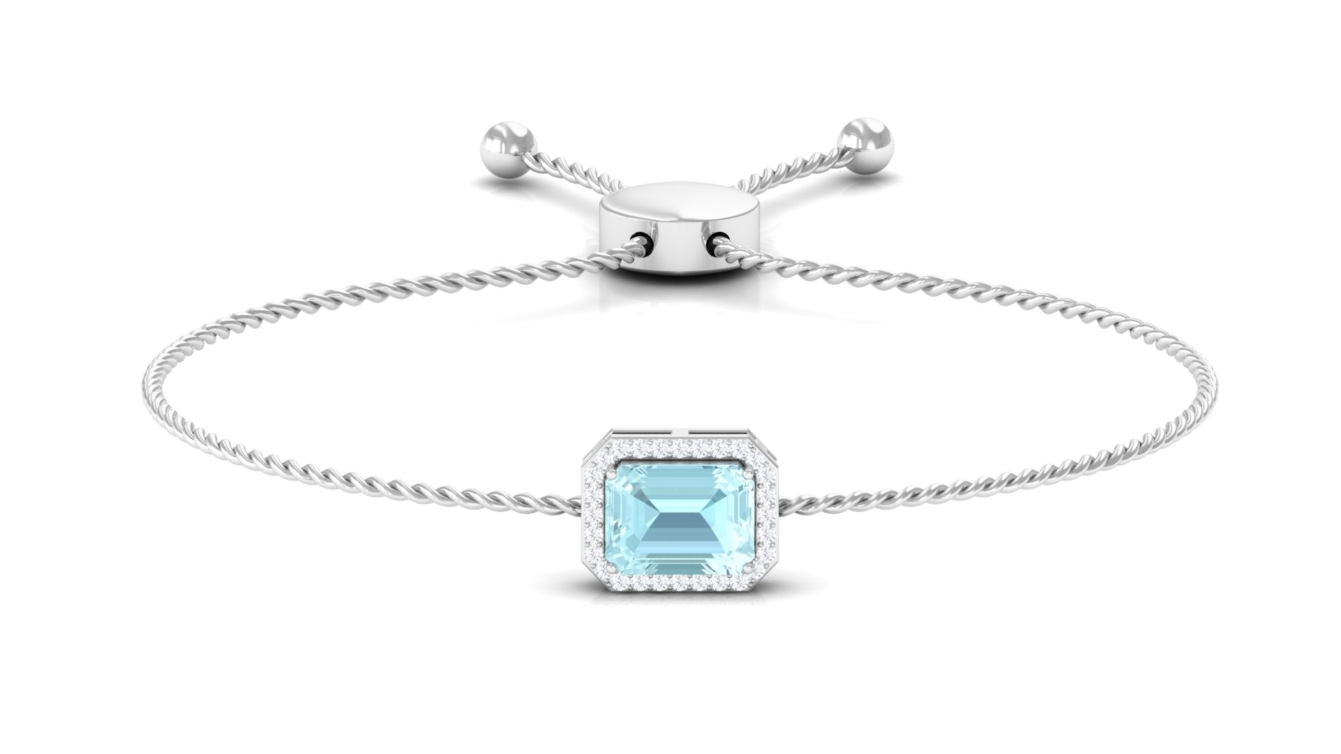 6X8 MM Emerald Cut Shape Sky Blue Topaz Bolo Chain Bracelet with Diamond Accent Sky Blue Topaz - ( AAA ) - Quality - Rosec Jewels