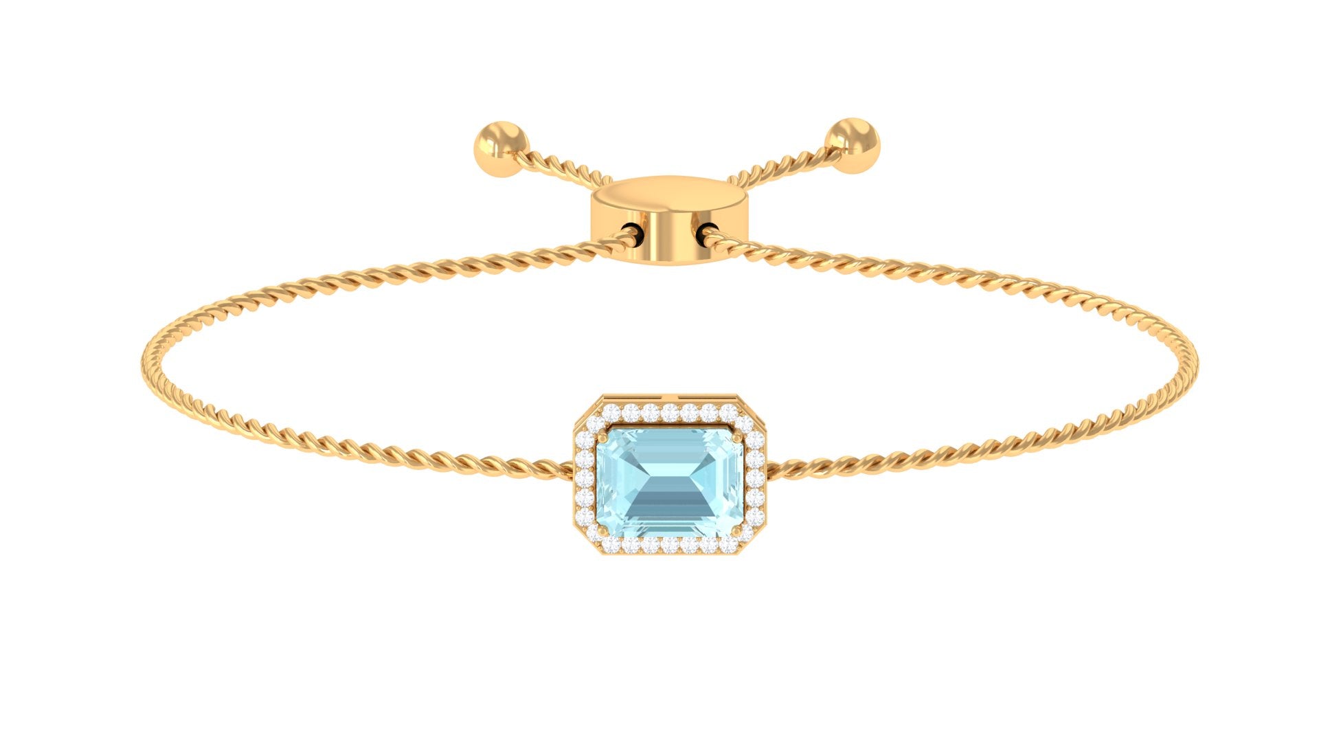 6X8 MM Emerald Cut Shape Sky Blue Topaz Bolo Chain Bracelet with Diamond Accent Sky Blue Topaz - ( AAA ) - Quality - Rosec Jewels