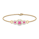 Designer Pink Sapphire and Diamond Three Stone Bracelet Pink Sapphire - ( AAA ) - Quality - Rosec Jewels