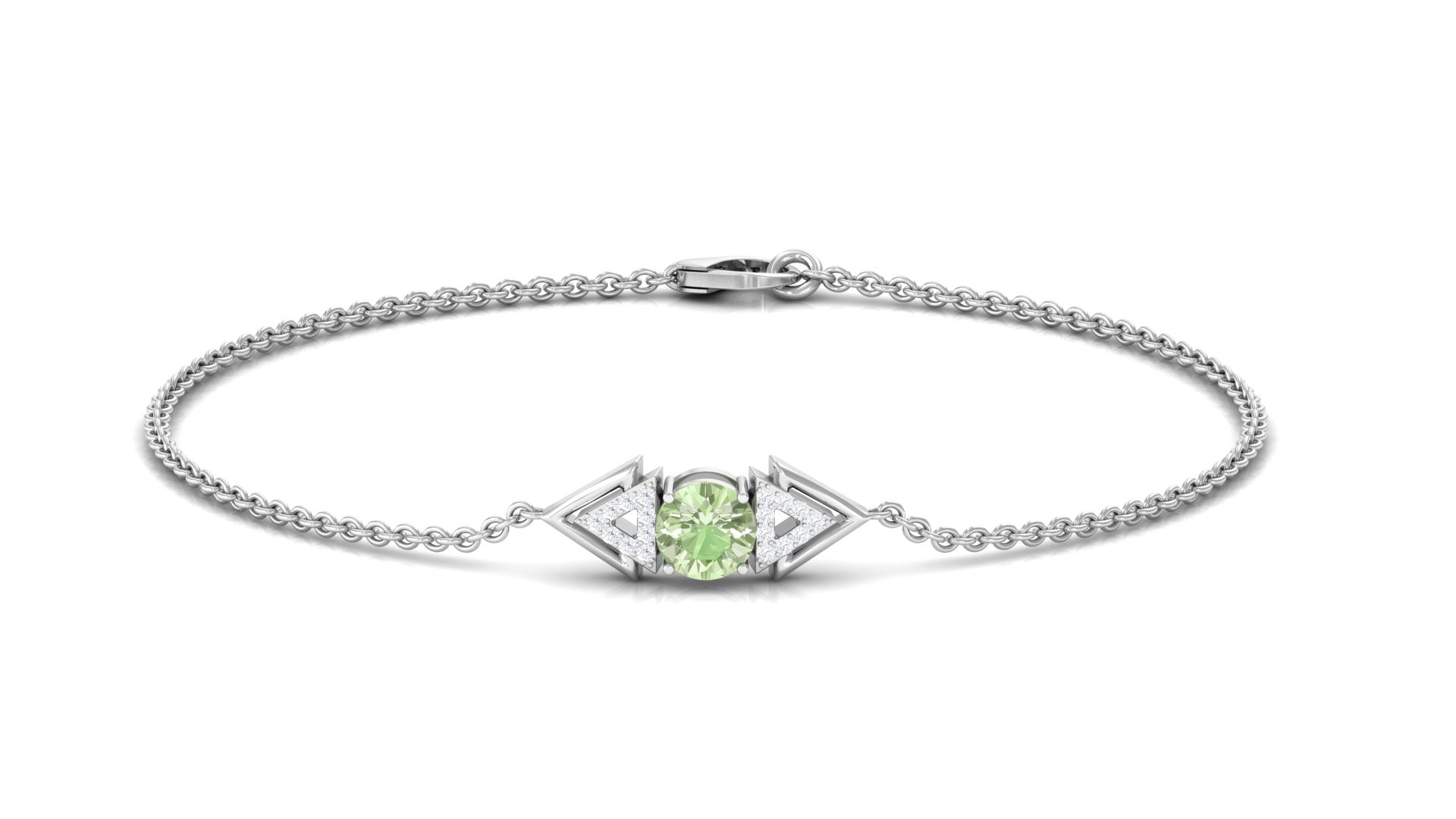 Minimal Green Sapphire and Diamond Geometric Chain Bracelet Green Sapphire - ( AAA ) - Quality - Rosec Jewels