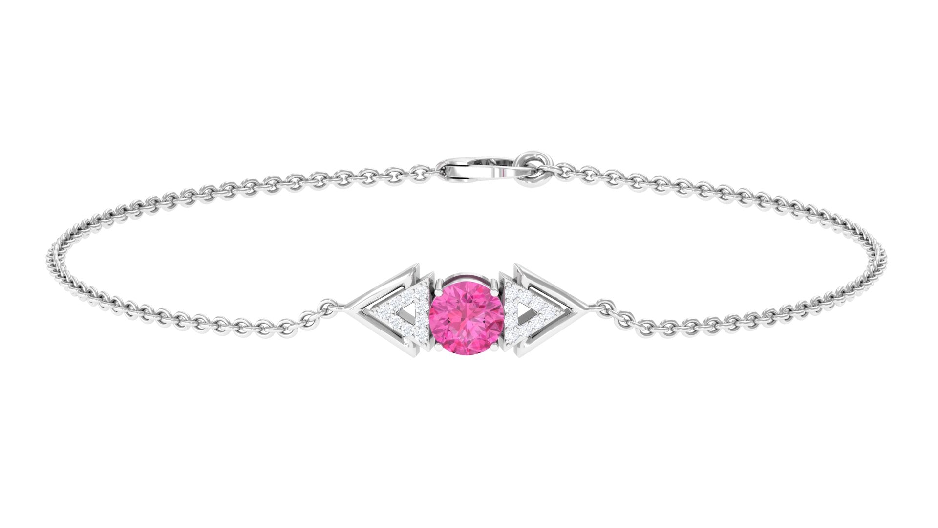 Minimal Pink Sapphire and Diamond Geometric Chain Bracelet Pink Sapphire - ( AAA ) - Quality - Rosec Jewels