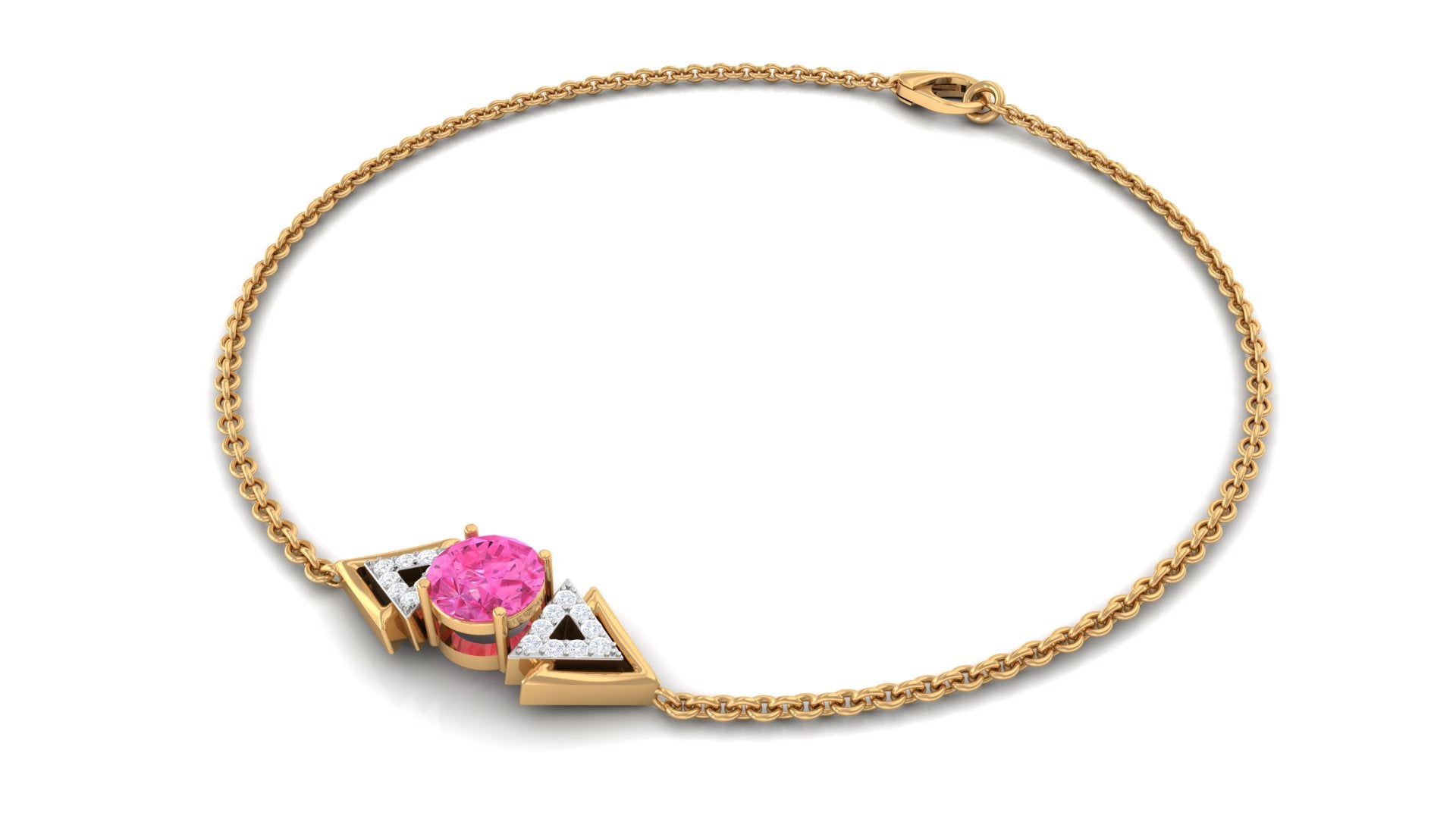 Minimal Pink Sapphire and Diamond Geometric Chain Bracelet Pink Sapphire - ( AAA ) - Quality - Rosec Jewels