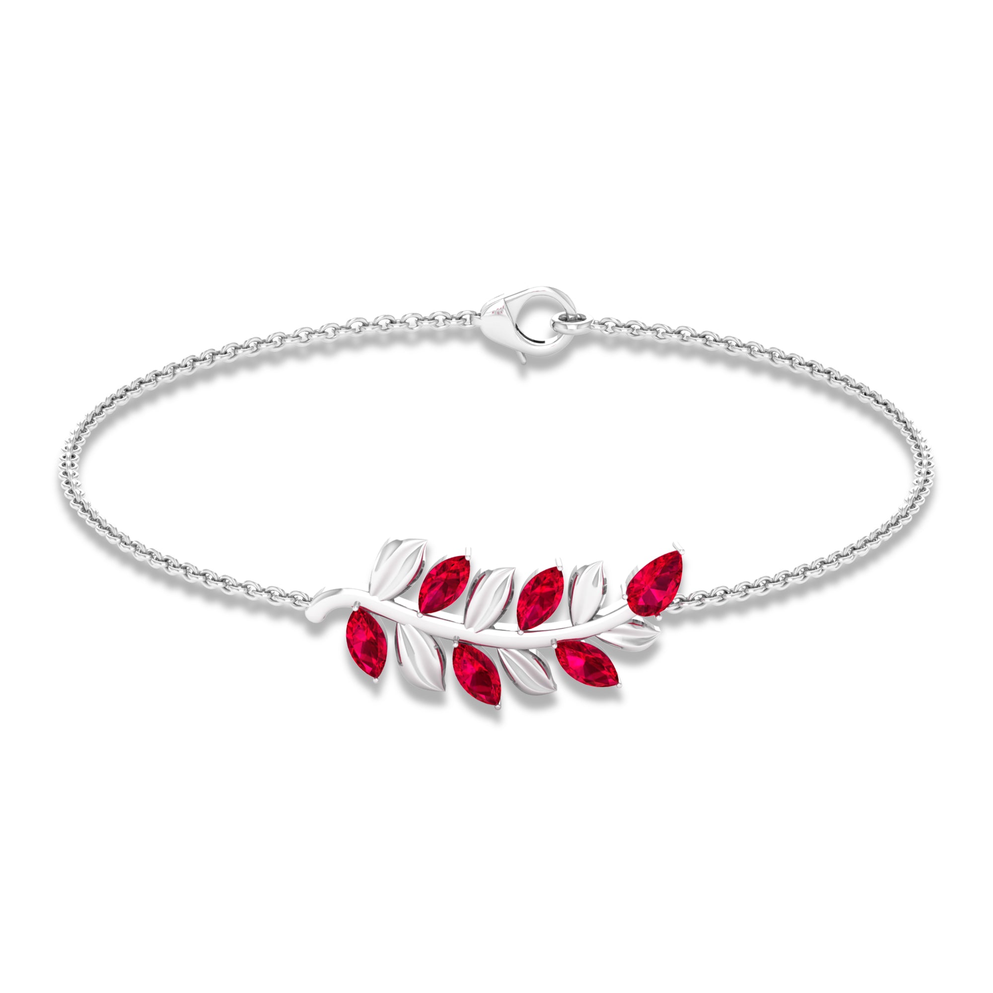 Created Ruby Leaf Chain Bracelet Lab Created Ruby - ( AAAA ) - Quality - Rosec Jewels