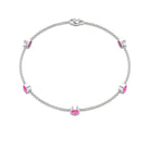 Bezel Set Pink Sapphire Five Stone Station Chain Bracelet Pink Sapphire - ( AAA ) - Quality - Rosec Jewels