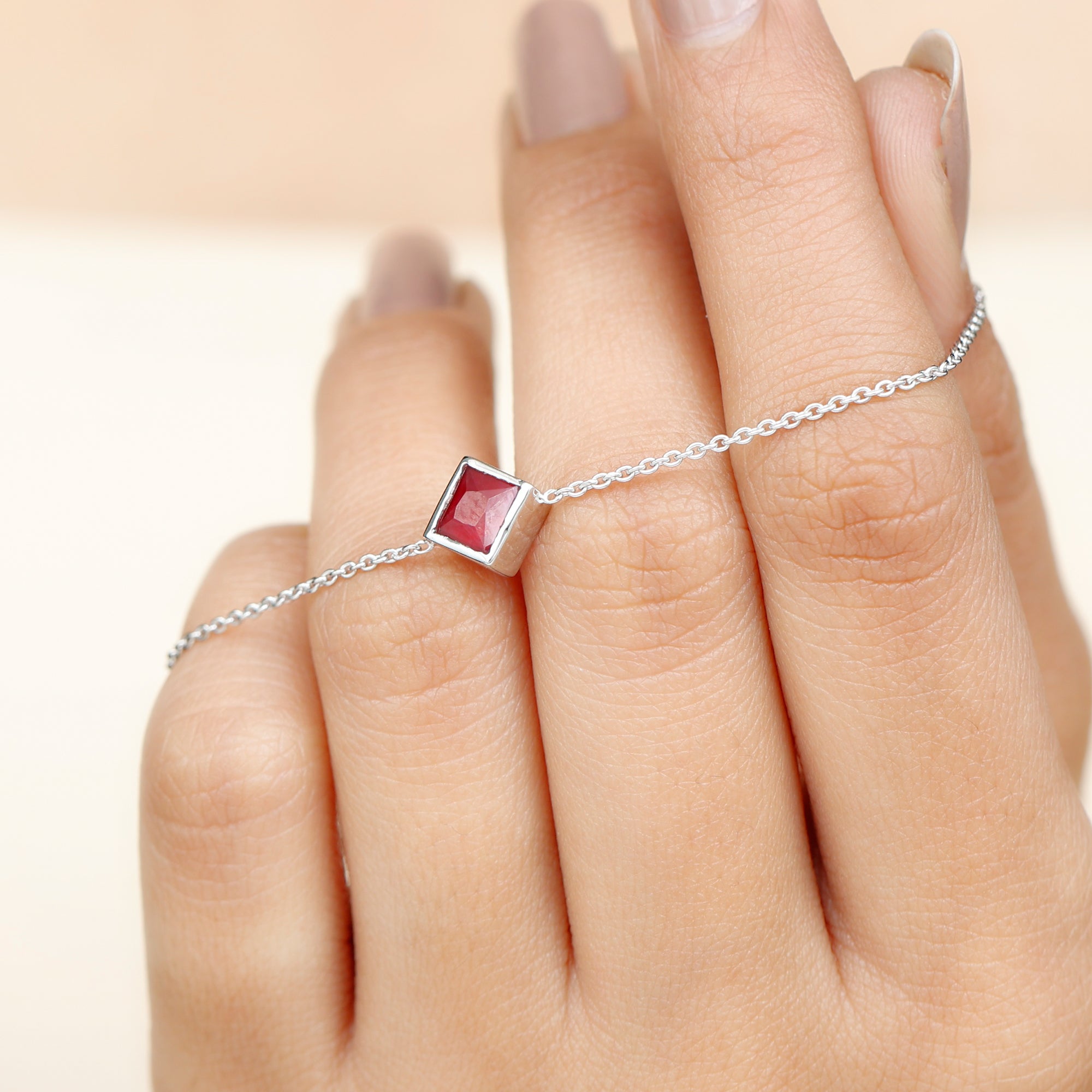 3/4 CT Minimal Princess Cut Ruby Solitaire Chain Bracelet Ruby - ( AAA ) - Quality - Rosec Jewels