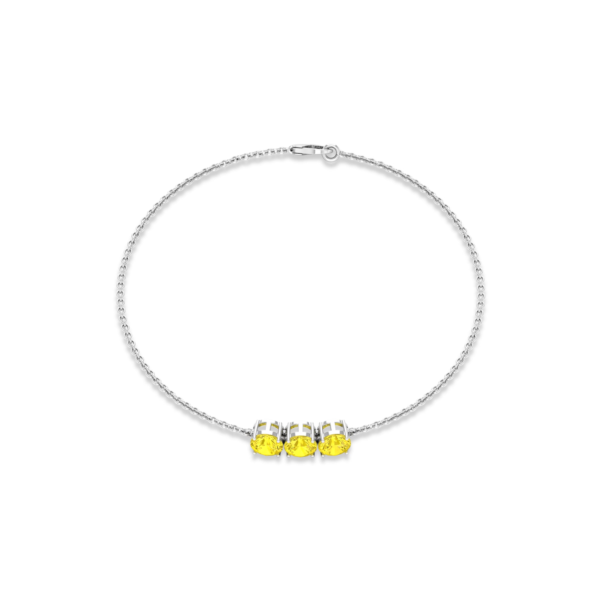 Round Yellow Sapphire Three Stone Chain Bracelet Yellow Sapphire - ( AAA ) - Quality - Rosec Jewels