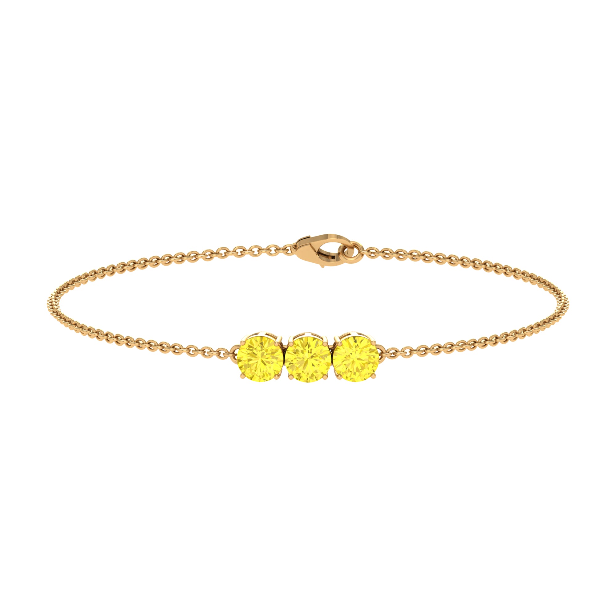 Round Yellow Sapphire Three Stone Chain Bracelet Yellow Sapphire - ( AAA ) - Quality - Rosec Jewels