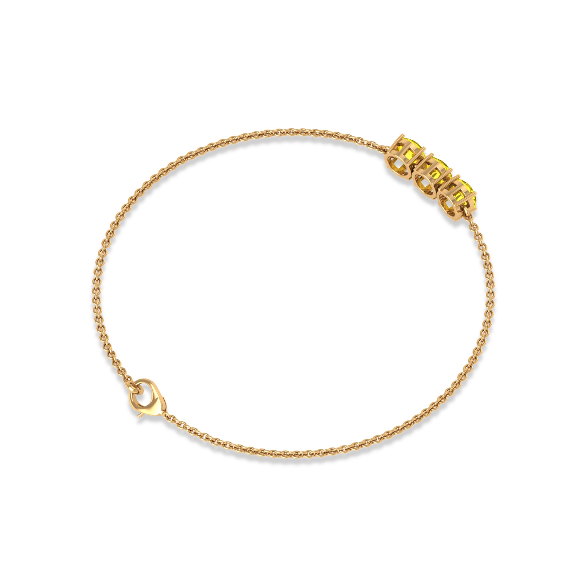 Round Yellow Sapphire Three Stone Chain Bracelet Yellow Sapphire - ( AAA ) - Quality - Rosec Jewels