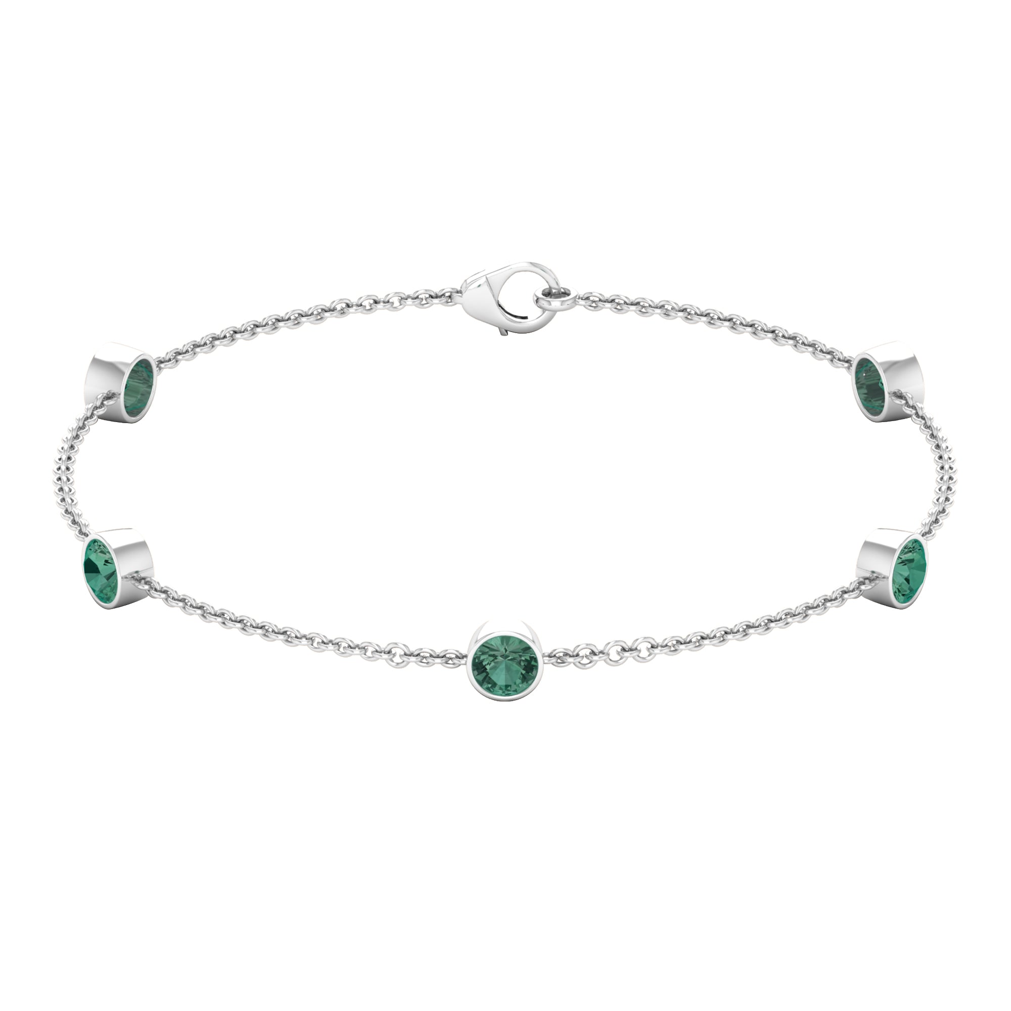 Bezel Set Green Sapphire Five Stone Station Chain Bracelet Green Sapphire - ( AAA ) - Quality - Rosec Jewels