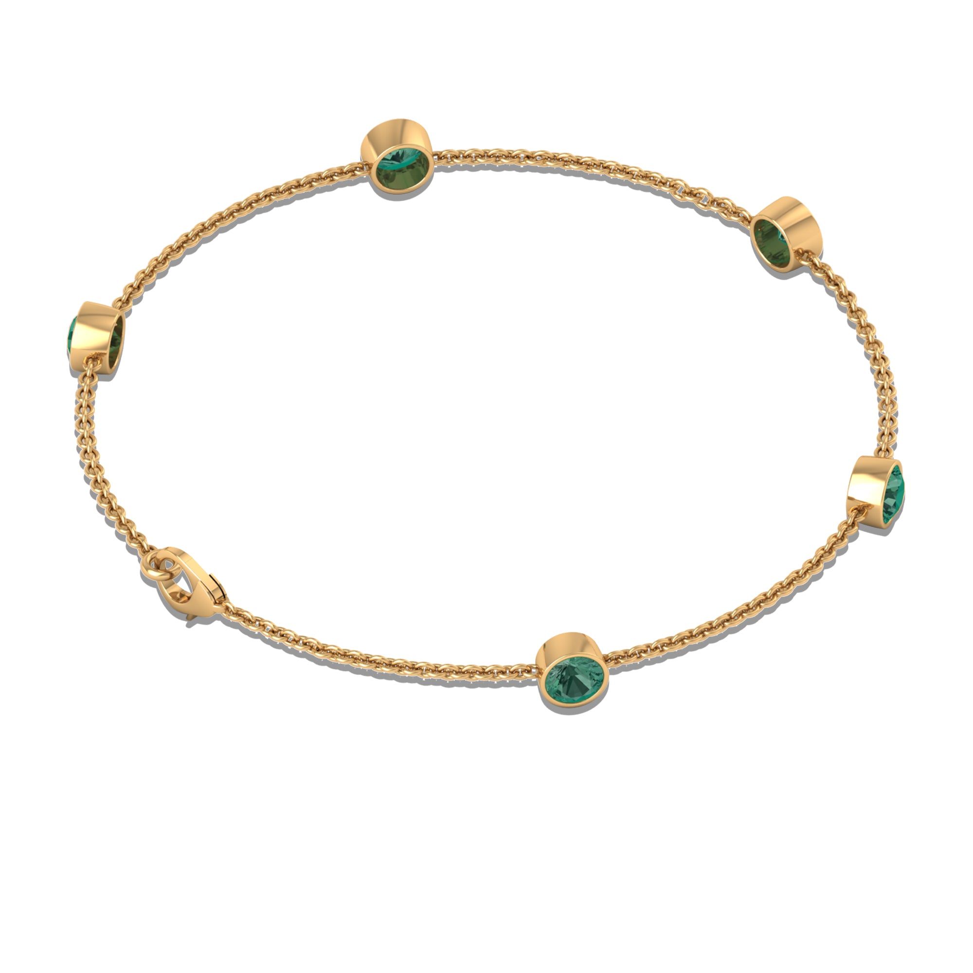 Bezel Set Green Sapphire Five Stone Station Chain Bracelet Green Sapphire - ( AAA ) - Quality - Rosec Jewels