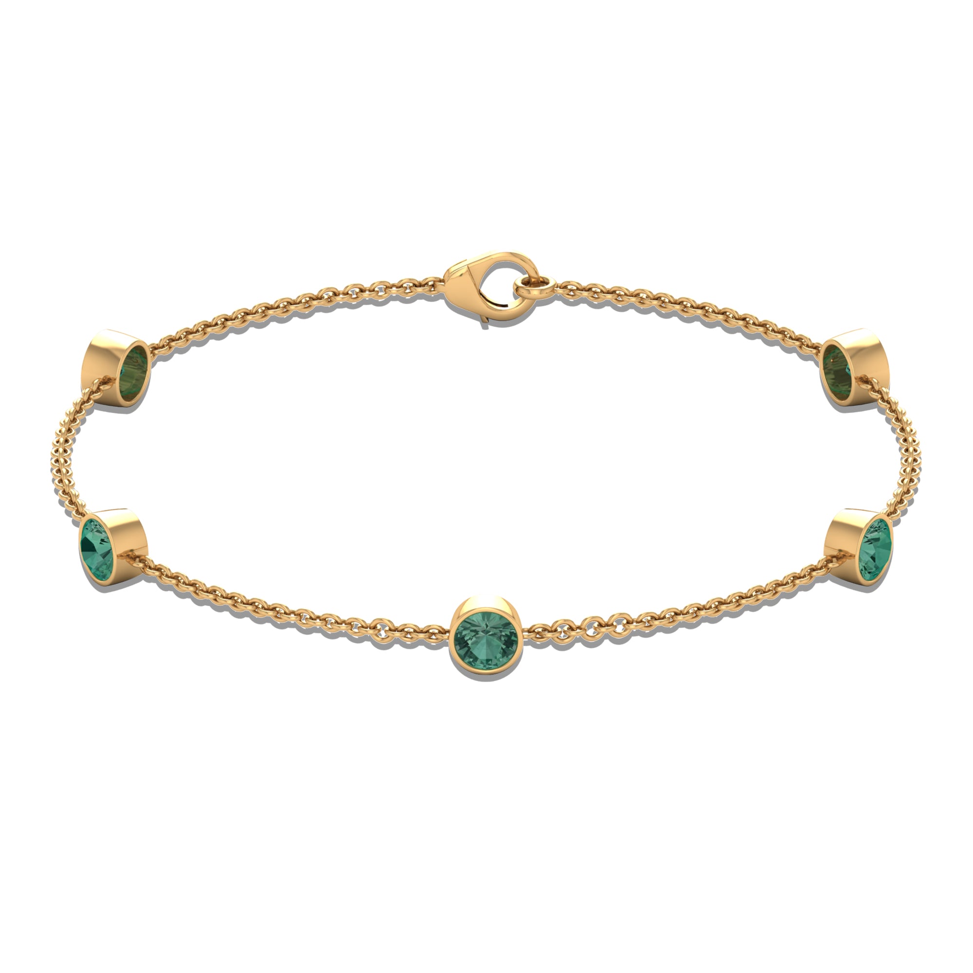 Bezel Set Green Sapphire Five Stone Station Chain Bracelet Green Sapphire - ( AAA ) - Quality - Rosec Jewels