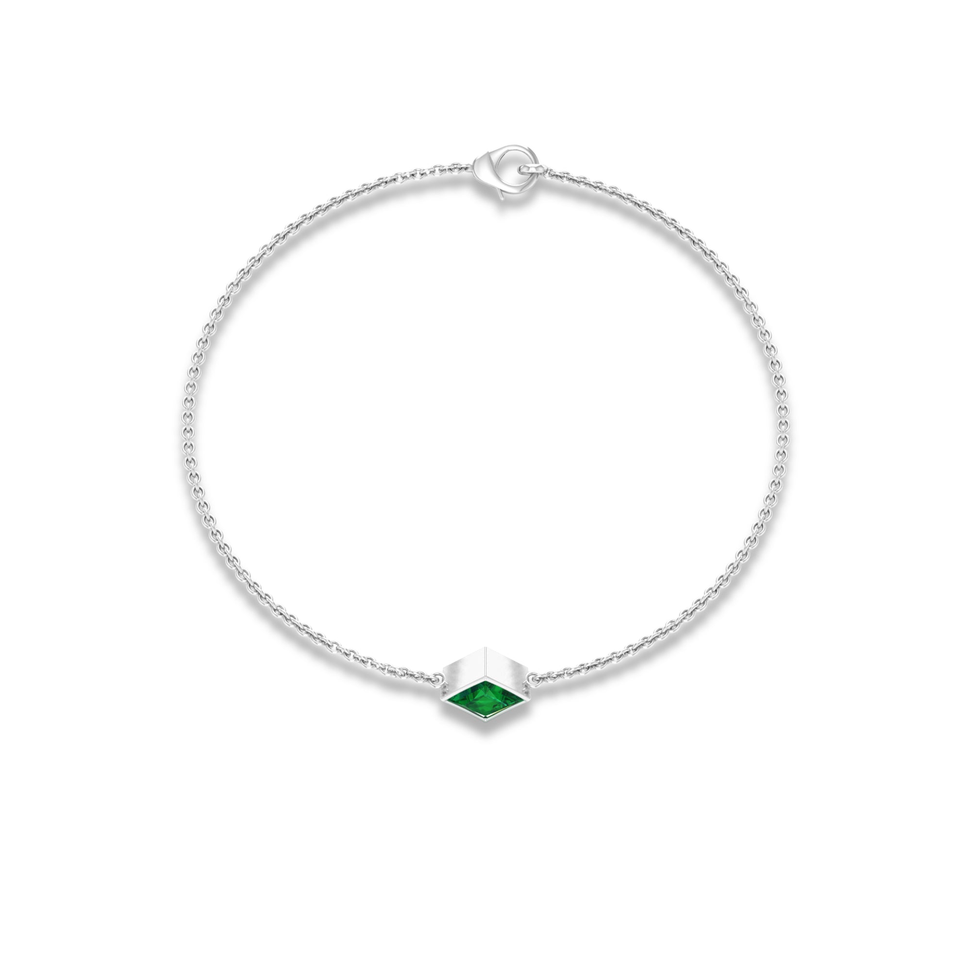 1/2 CT Bezel Set Emerald Minimal Solitaire Chain Bracelet Emerald - ( AAA ) - Quality - Rosec Jewels