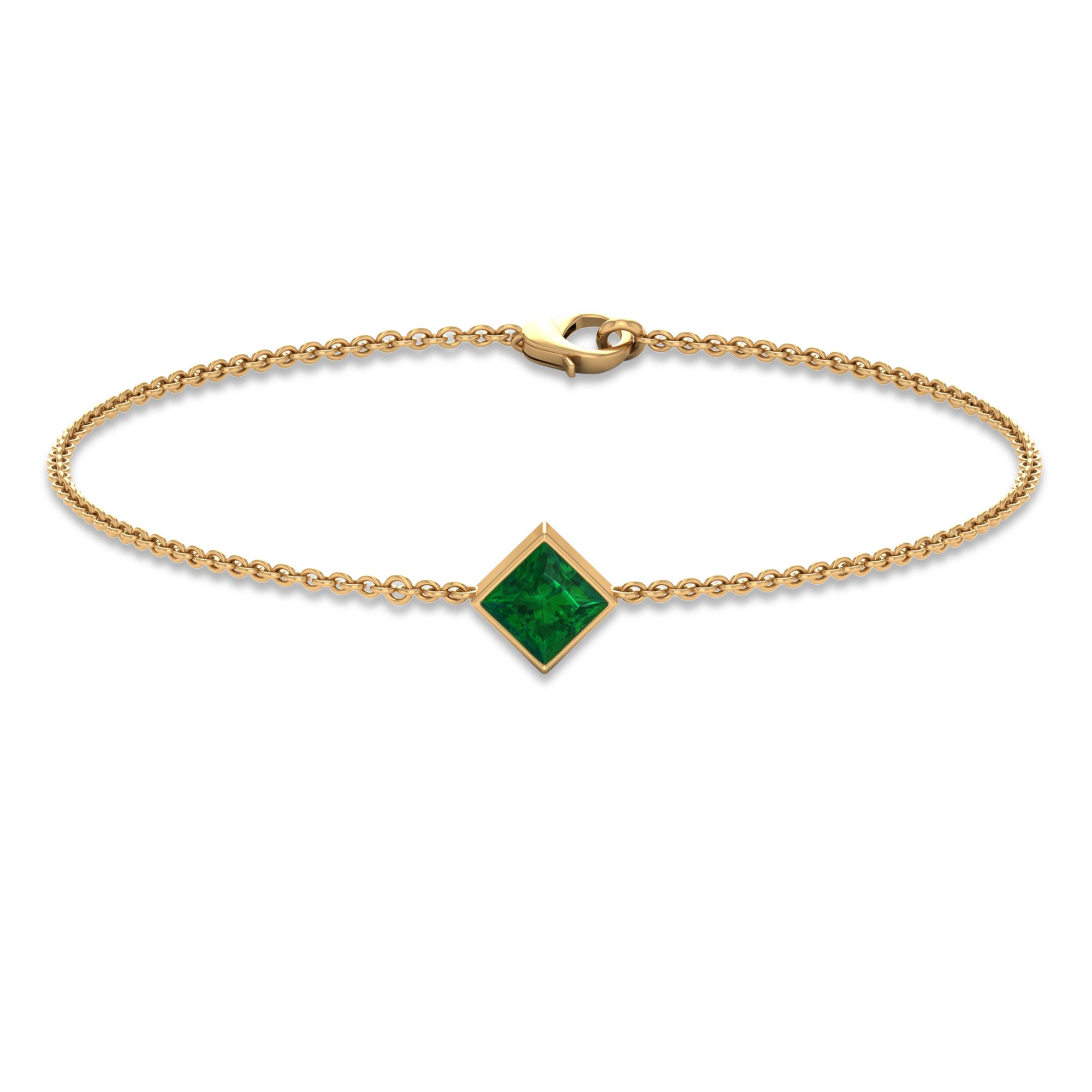 1/2 CT Bezel Set Emerald Minimal Solitaire Chain Bracelet Emerald - ( AAA ) - Quality - Rosec Jewels