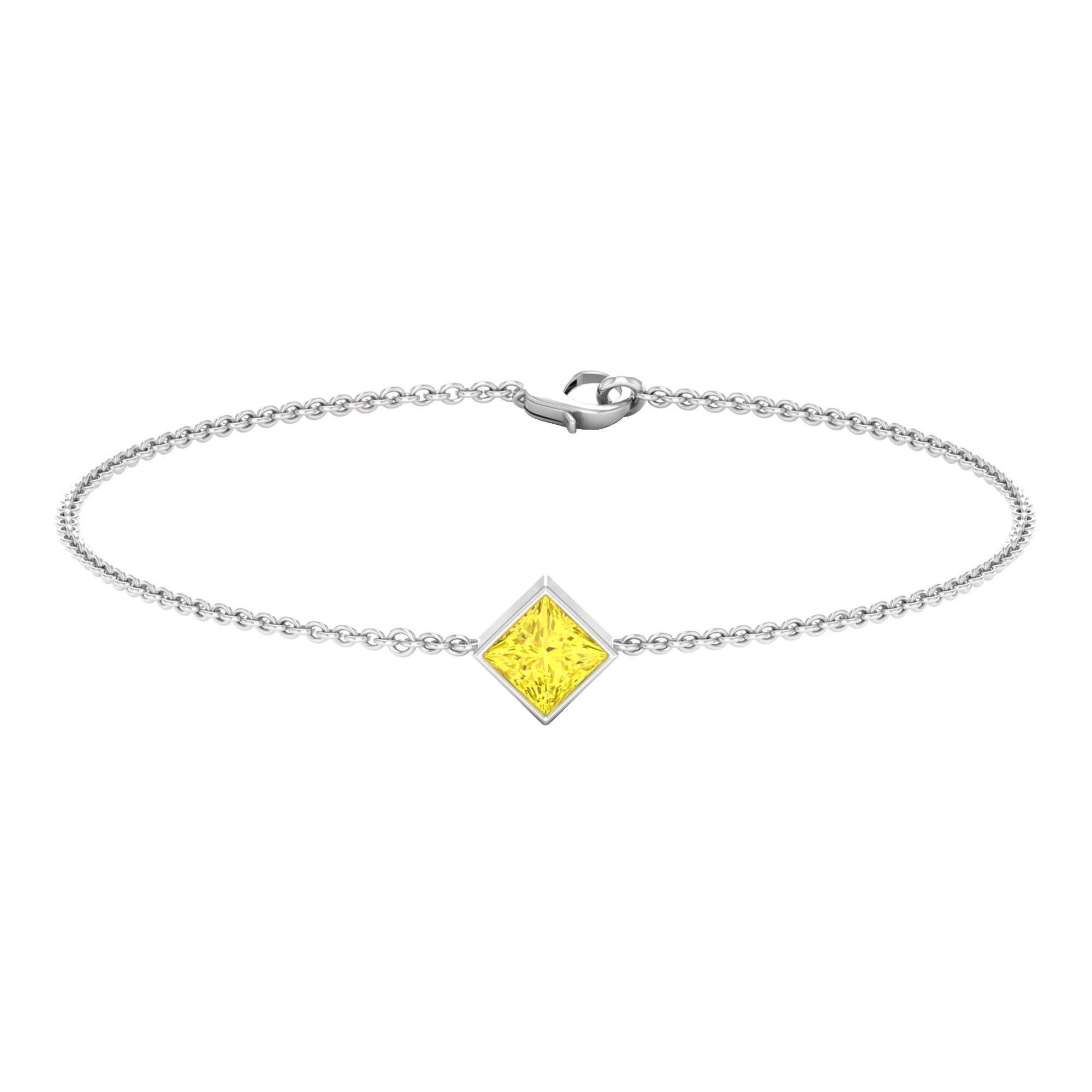 Princess Cut Yellow Sapphire Solitaire Chain Bracelet Yellow Sapphire - ( AAA ) - Quality - Rosec Jewels