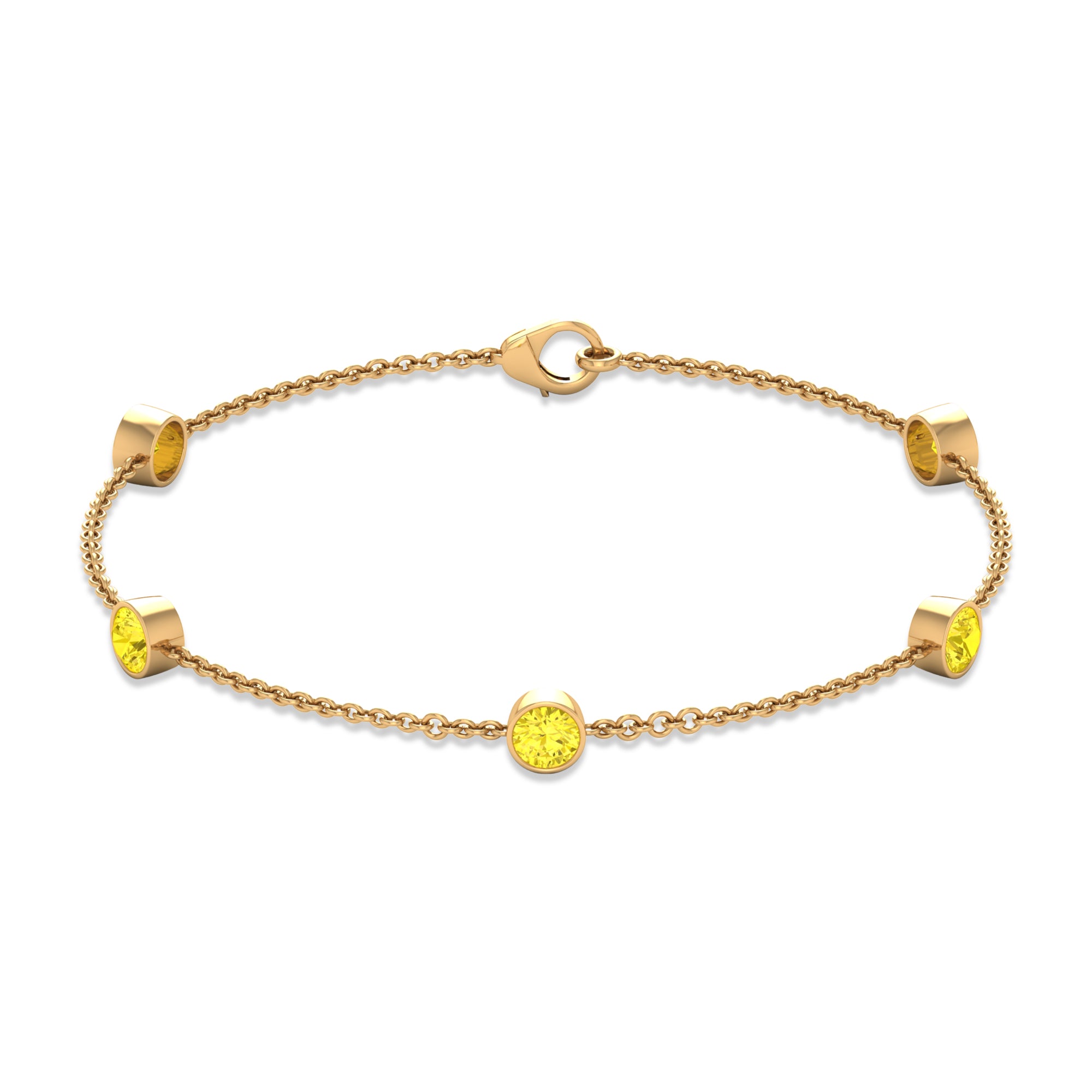 Bezel Set Yellow Sapphire Five Stone Station Chain Bracelet Yellow Sapphire - ( AAA ) - Quality - Rosec Jewels