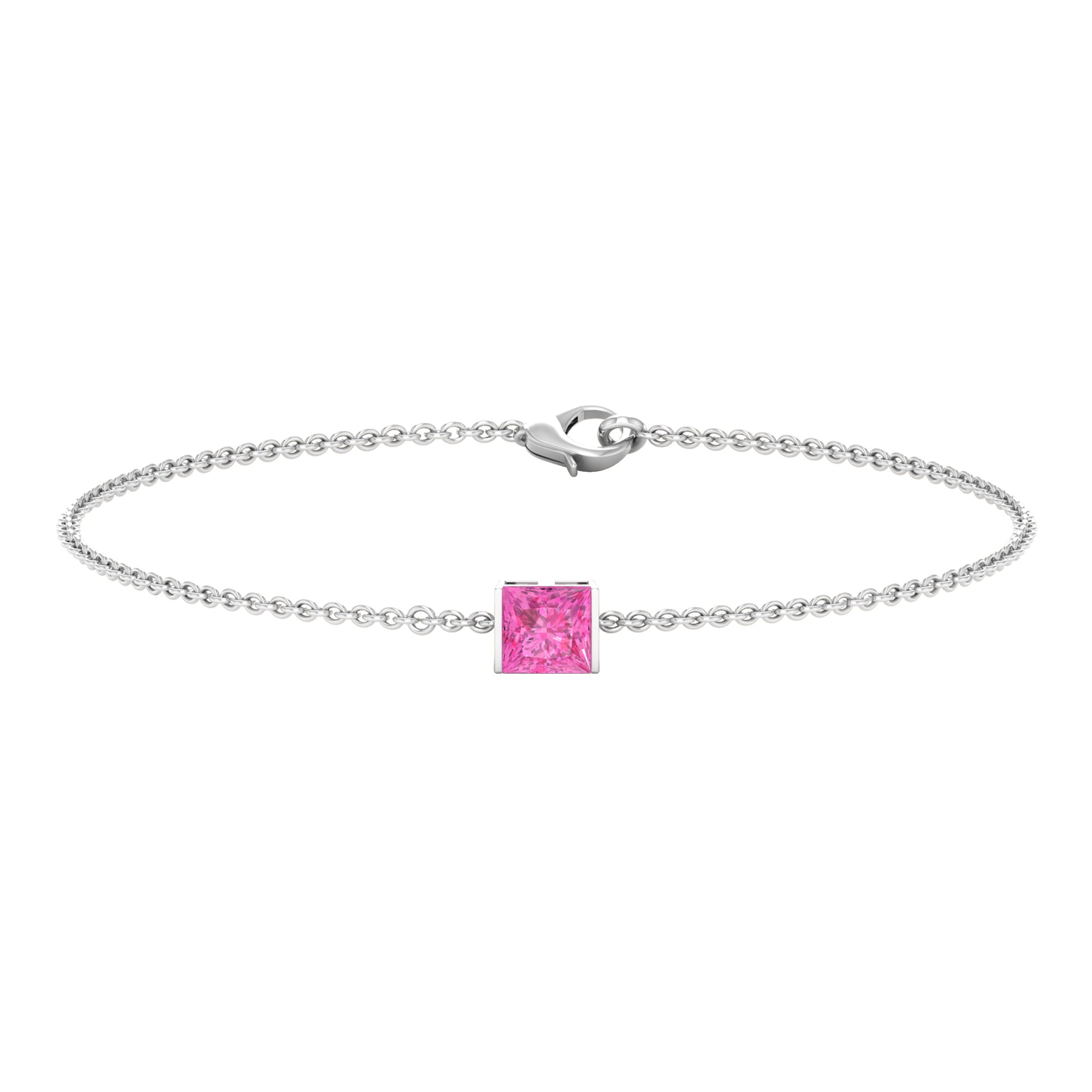 Princess Cut Pink Sapphire Solitaire Bracelet in Bar Setting Pink Sapphire - ( AAA ) - Quality - Rosec Jewels