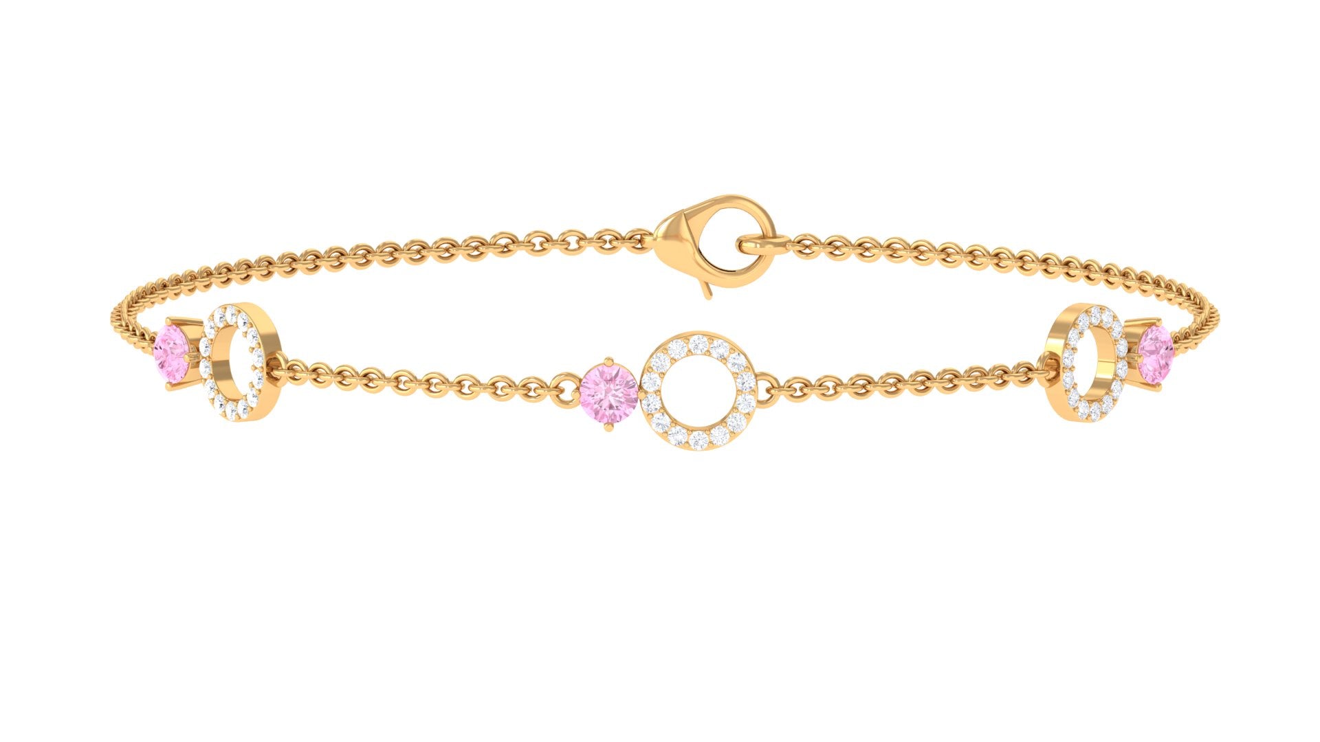 Minimal Pink Sapphire and Diamond Station Chain Bracelet Pink Sapphire - ( AAA ) - Quality - Rosec Jewels