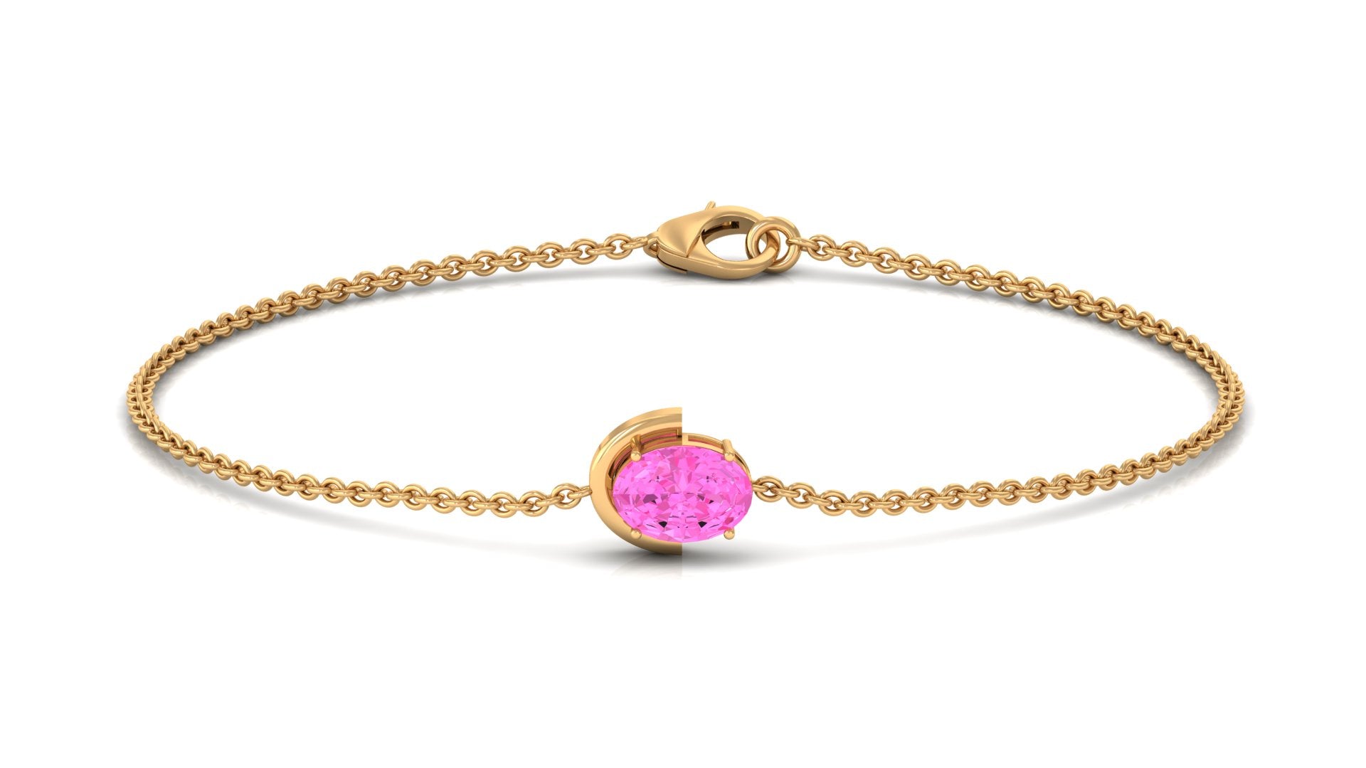 Oval Shape Solitaire Pink Sapphire East West Bracelet Pink Sapphire - ( AAA ) - Quality - Rosec Jewels