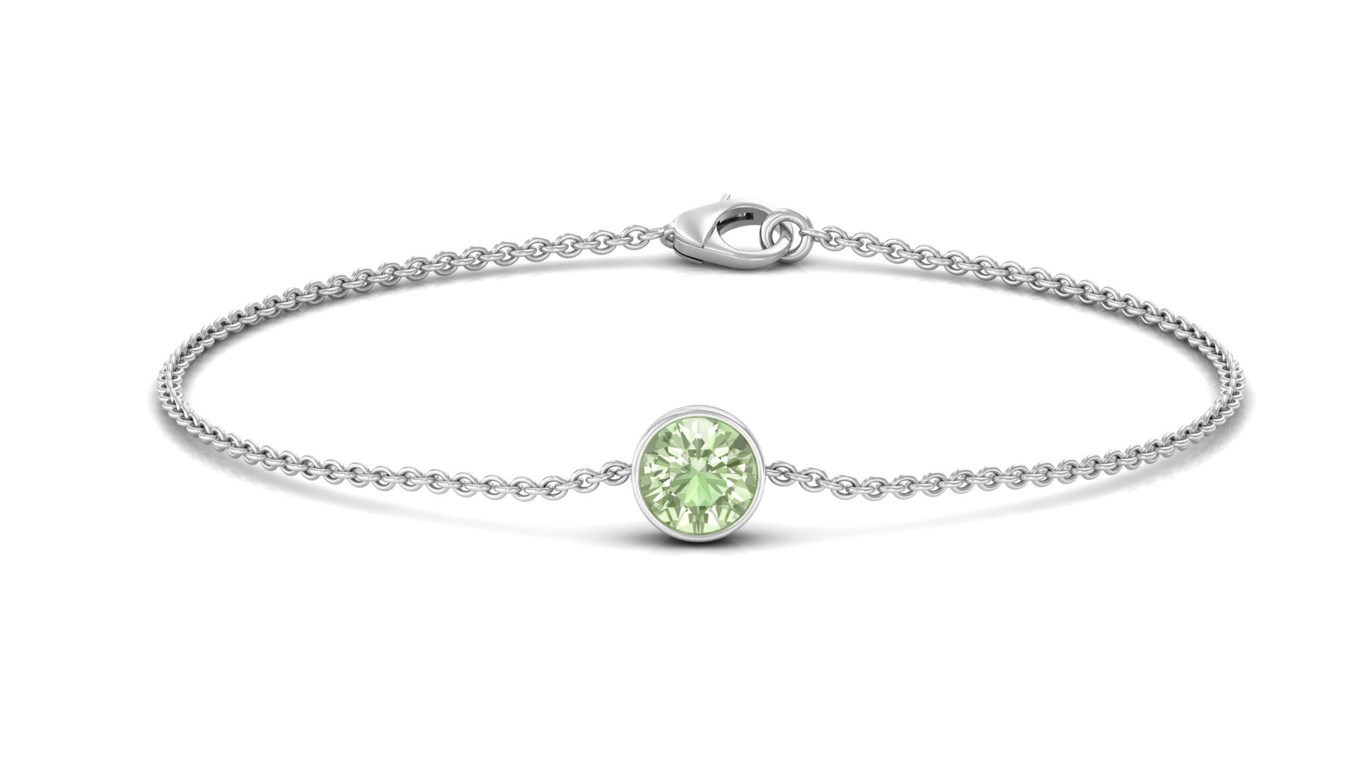 Bezel Set Round Green Sapphire Solitaire Chain Bracelet Green Sapphire - ( AAA ) - Quality - Rosec Jewels