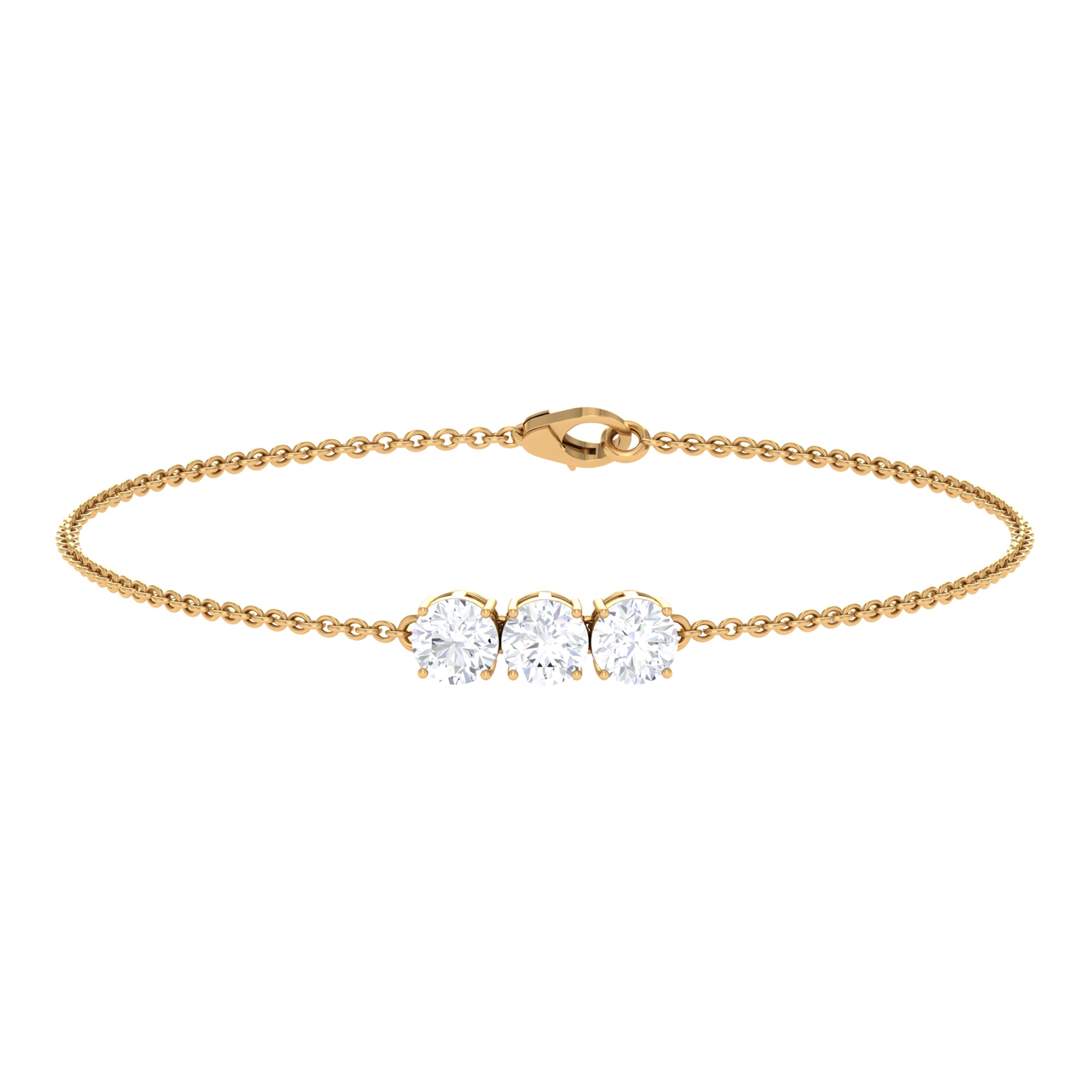 Round Lab Grown Diamond Three Stone Chain Bracelet Lab Grown Diamond - ( EF-VS ) - Color and Clarity - Rosec Jewels