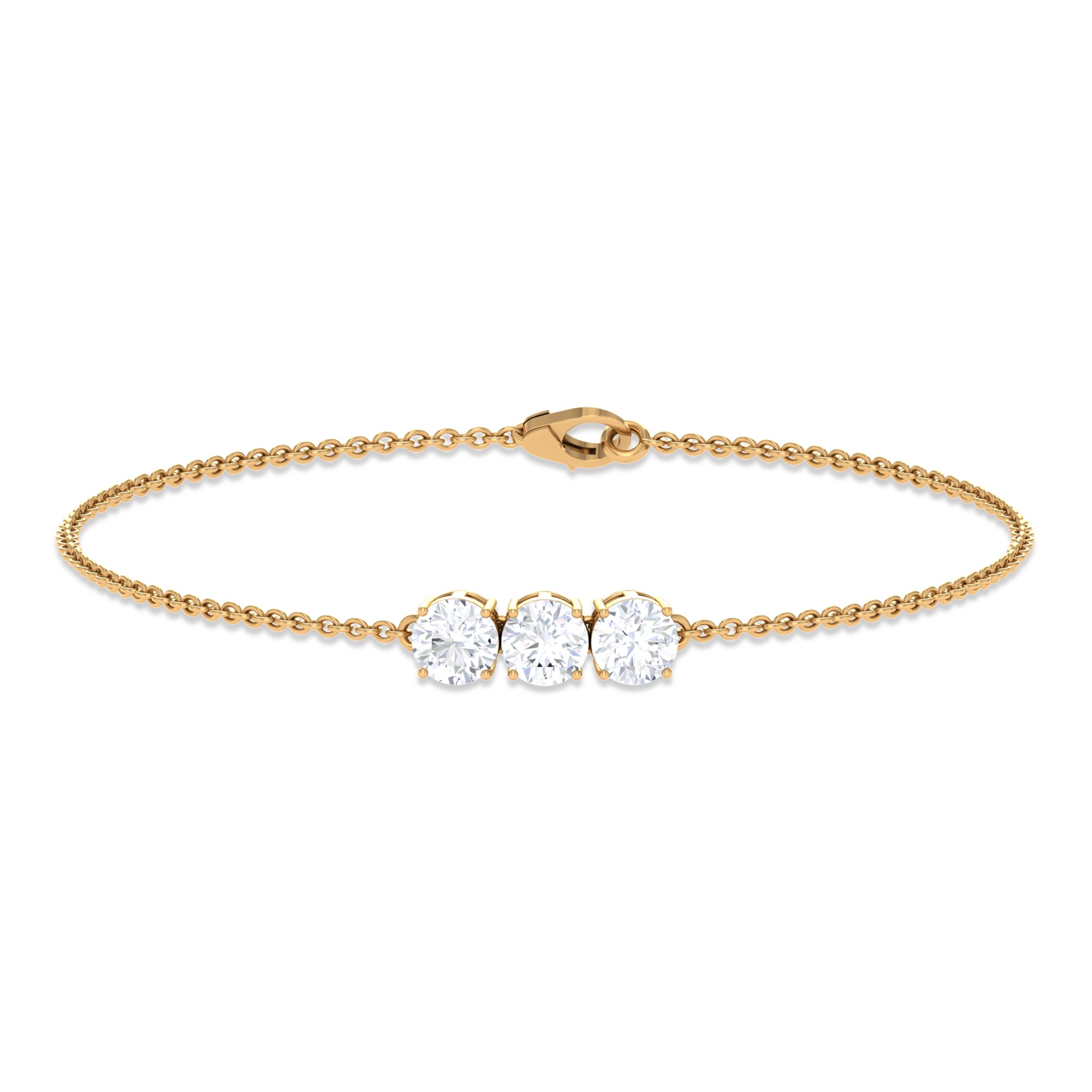 Round Lab Grown Diamond Three Stone Chain Bracelet Lab Grown Diamond - ( EF-VS ) - Color and Clarity - Rosec Jewels