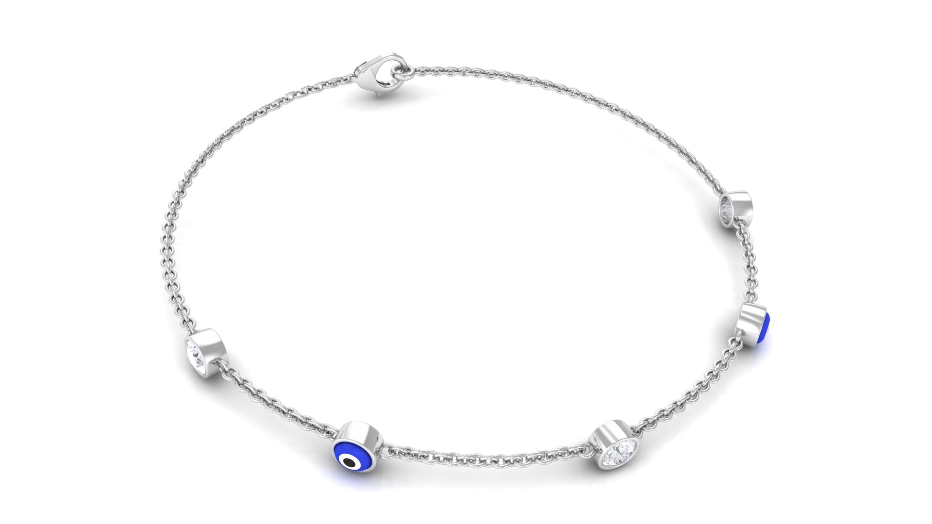 Bezel Set Moissanite and Evil Eye Station Chain Bracelet Moissanite - ( D-VS1 ) - Color and Clarity - Rosec Jewels