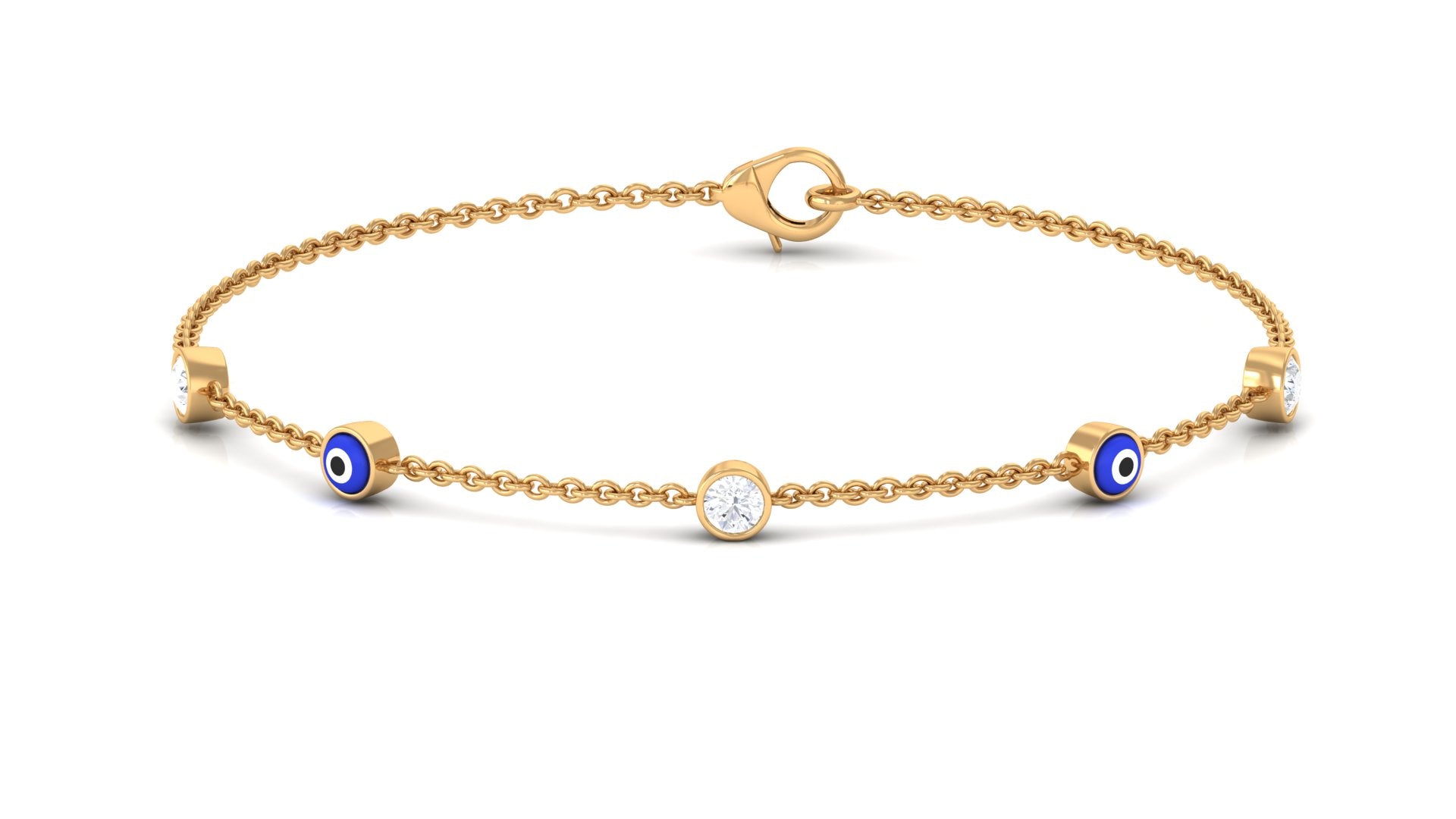 Bezel Set Moissanite and Evil Eye Station Chain Bracelet Moissanite - ( D-VS1 ) - Color and Clarity - Rosec Jewels