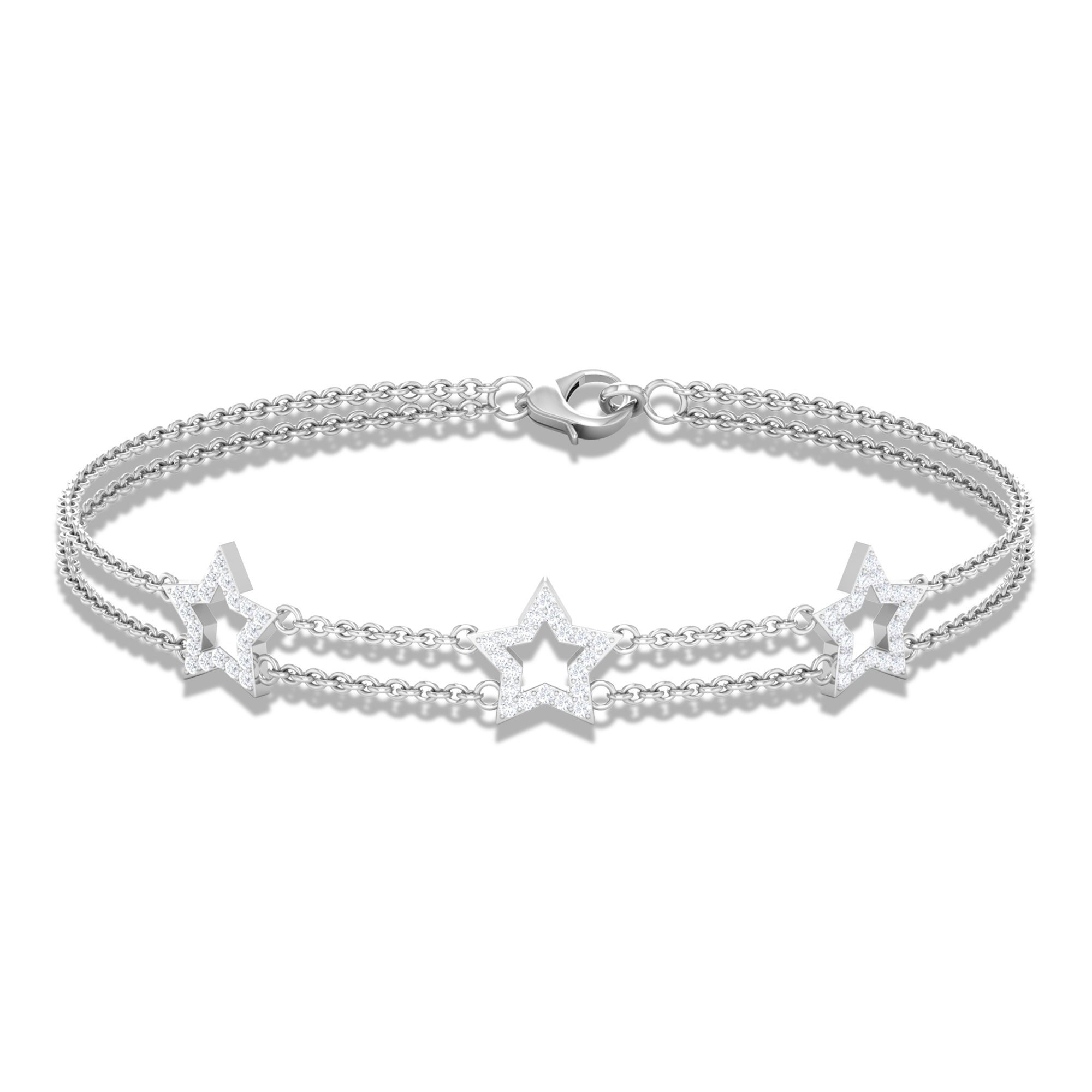 Certified Diamond Star Double Chain Bracelet Diamond - ( HI-SI ) - Color and Clarity - Rosec Jewels