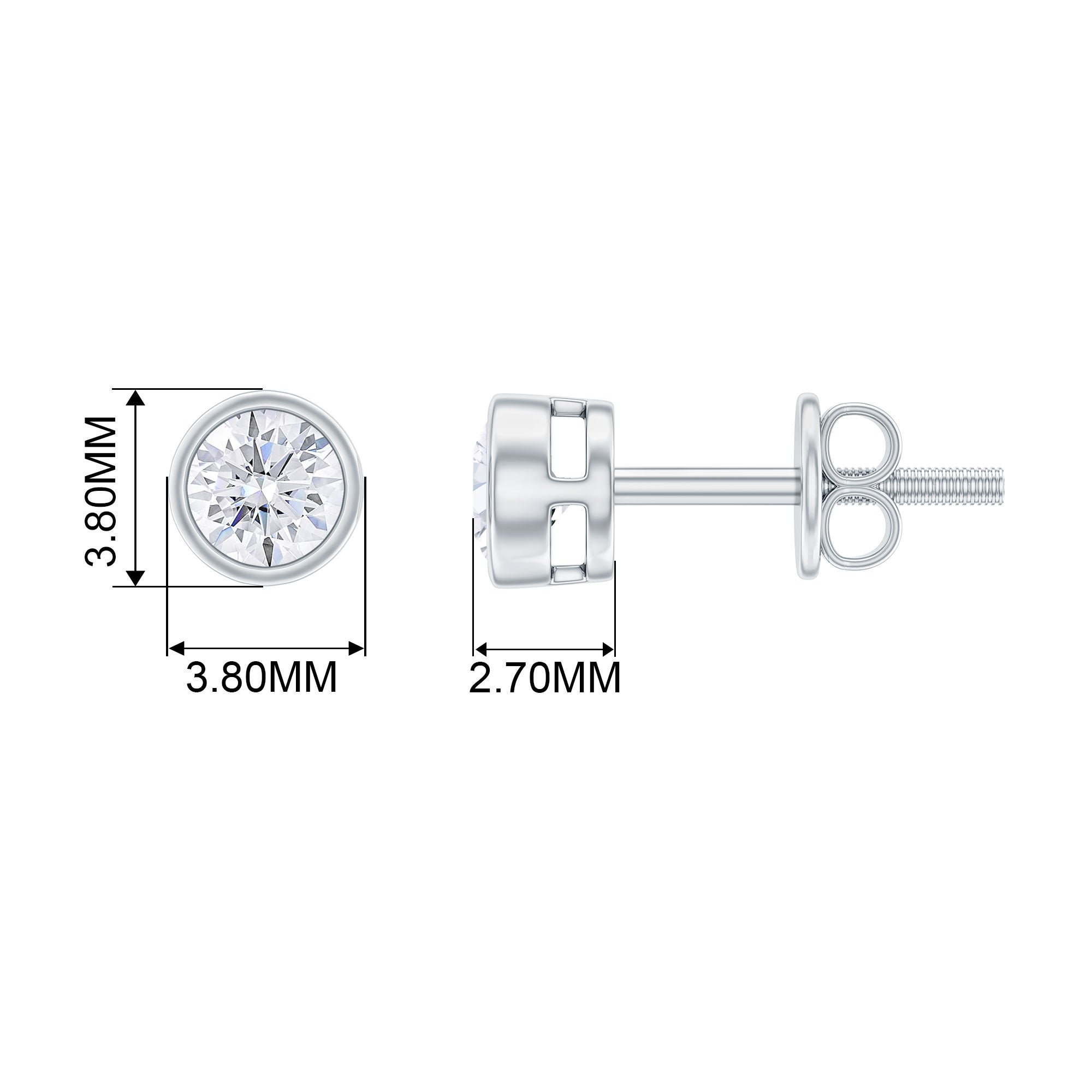 1/4 CT Minimal Moissanite Solitaire Stud Earrings in Bezel Setting Moissanite - ( D-VS1 ) - Color and Clarity - Rosec Jewels