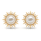 Freshwater Pearl Sunburst Stud Earrings with Diamond Halo Freshwater Pearl - ( AAA ) - Quality - Rosec Jewels