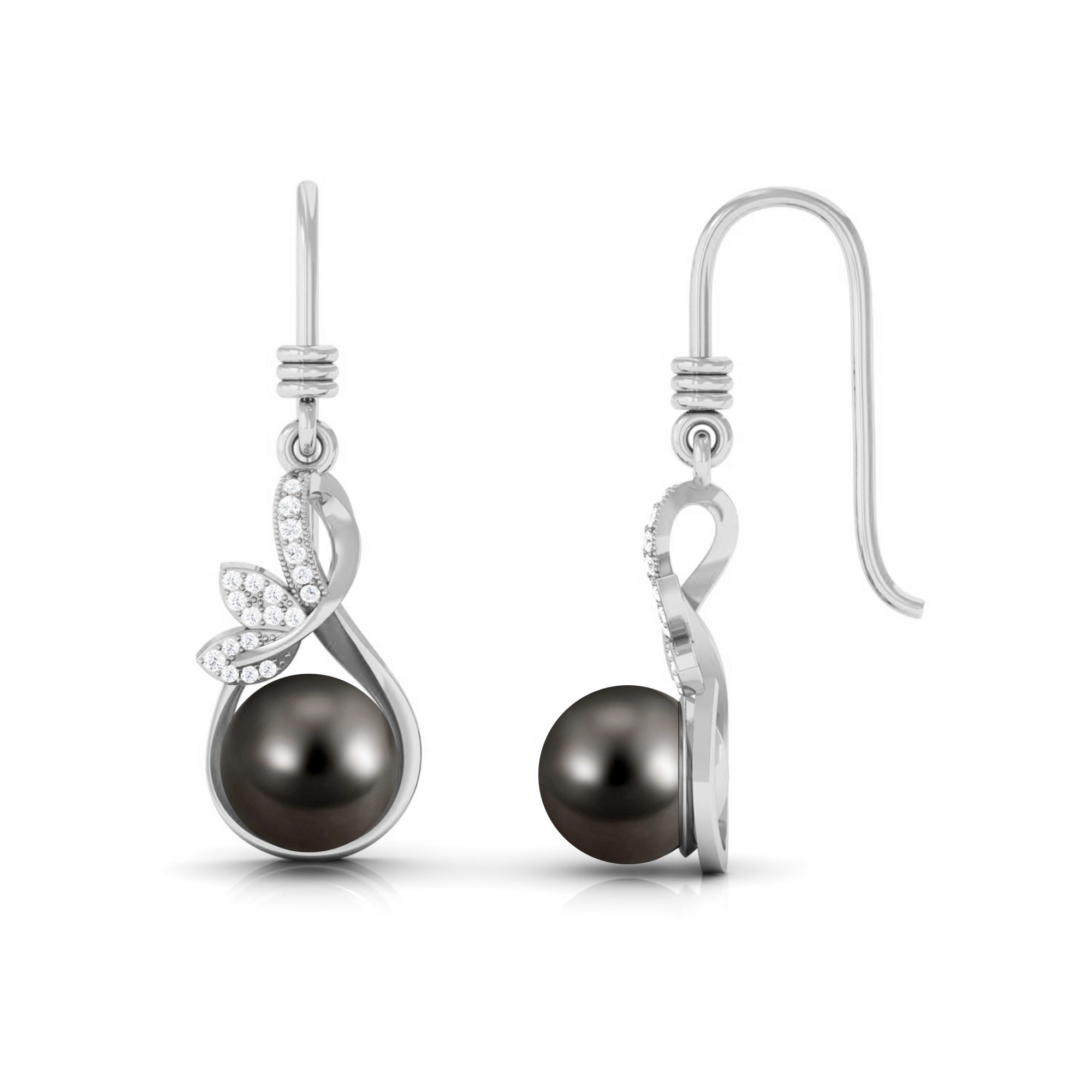 16.25 CT Designer Tahitian Pearl Drop Earrings with Diamond Tahitian pearl - ( AAA ) - Quality - Rosec Jewels