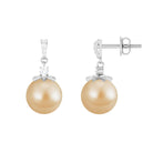 South Sea Pearl Minimal Drop Earrings with Diamond Stones South Sea Pearl - ( AAA ) - Quality - Rosec Jewels