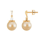 South Sea Pearl Minimal Drop Earrings with Diamond Stones South Sea Pearl - ( AAA ) - Quality - Rosec Jewels