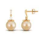 South Sea Pearl Minimal Drop Earrings with Diamond Stones South Sea Pearl - ( AAA ) - Quality - Rosec Jewels