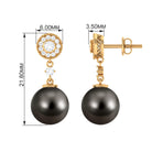 15.5 CT Tahitian Pearl Dangle Earrings with Diamond Stones Tahitian pearl - ( AAA ) - Quality - Rosec Jewels