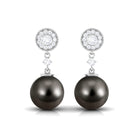 15.5 CT Tahitian Pearl Dangle Earrings with Diamond Stones Tahitian pearl - ( AAA ) - Quality - Rosec Jewels