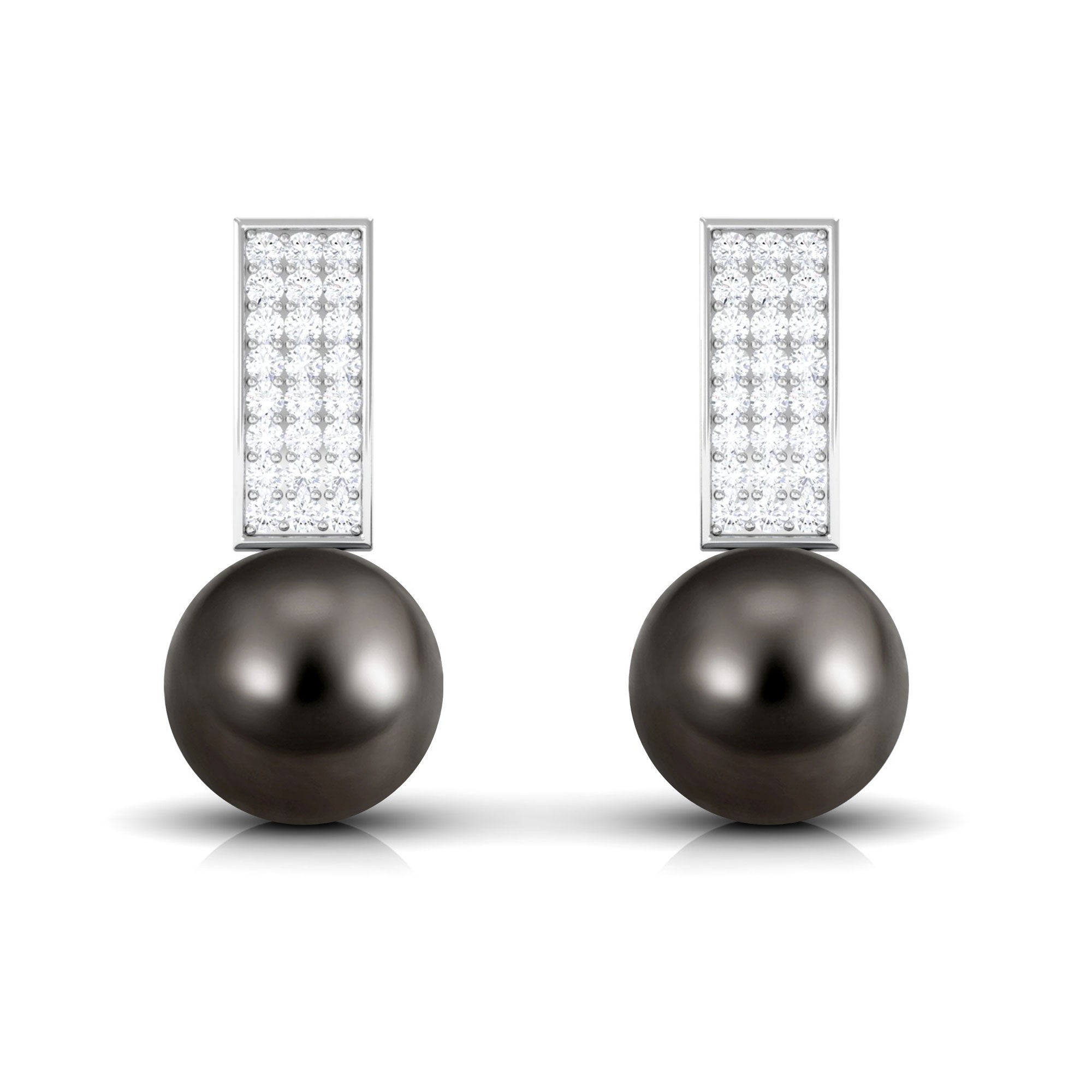 Unique Tahitian Pearl and Diamond Bar Drop Earrings Tahitian pearl - ( AAA ) - Quality - Rosec Jewels