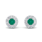 1 CT Prong Set Emerald Stud Earrings with Baguette Diamond Halo Emerald - ( AAA ) - Quality - Rosec Jewels