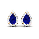 Pear Shape Lab Grown Blue Sapphire Stud Earrings with Diamond Halo Lab Created Blue Sapphire - ( AAAA ) - Quality - Rosec Jewels