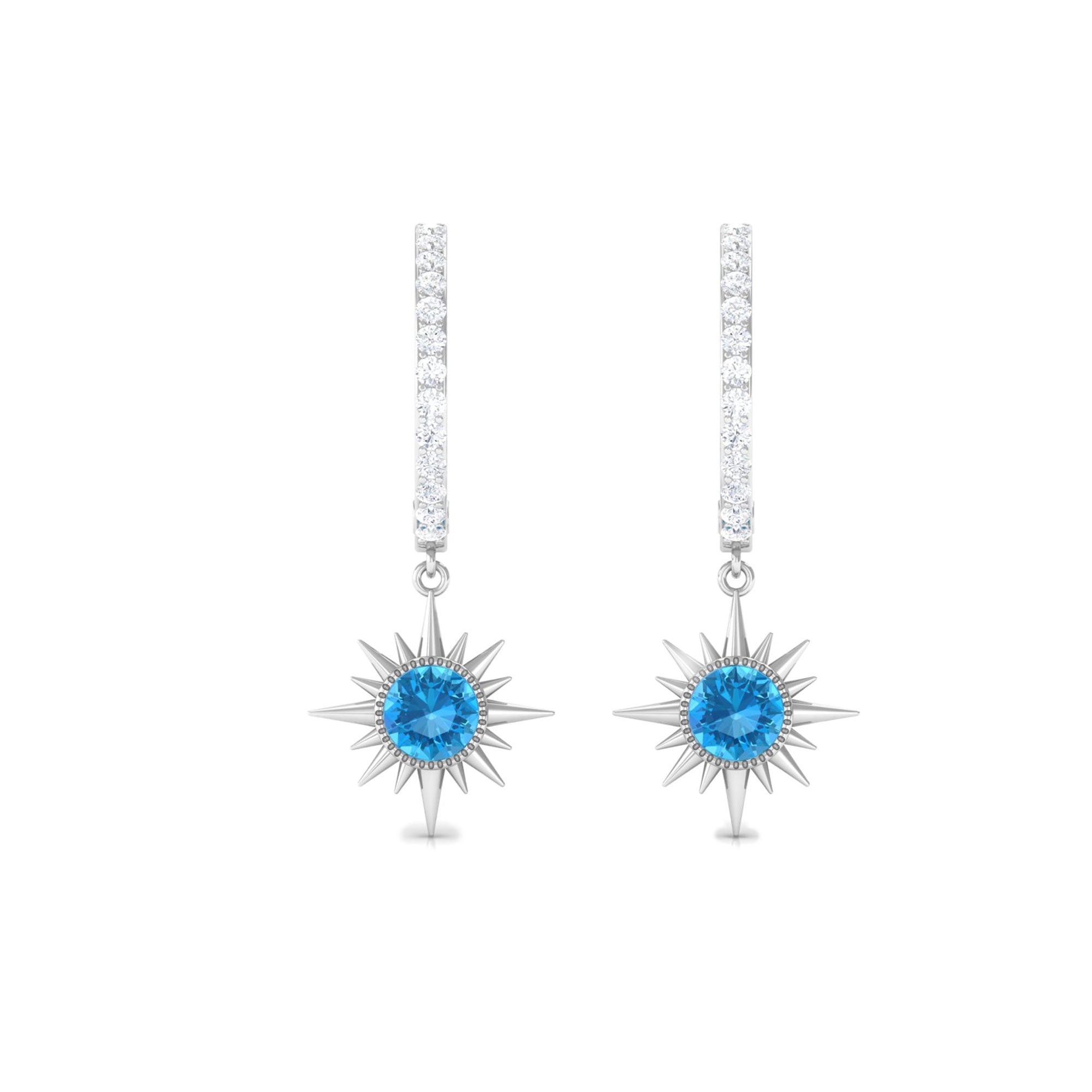 3/4 CT Swiss Blue Topaz and Diamond Sunburst Hoop Earrings Swiss Blue Topaz - ( AAA ) - Quality - Rosec Jewels