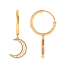 Diamond Moon Drop Hoop Earrings Diamond - ( HI-SI ) - Color and Clarity - Rosec Jewels