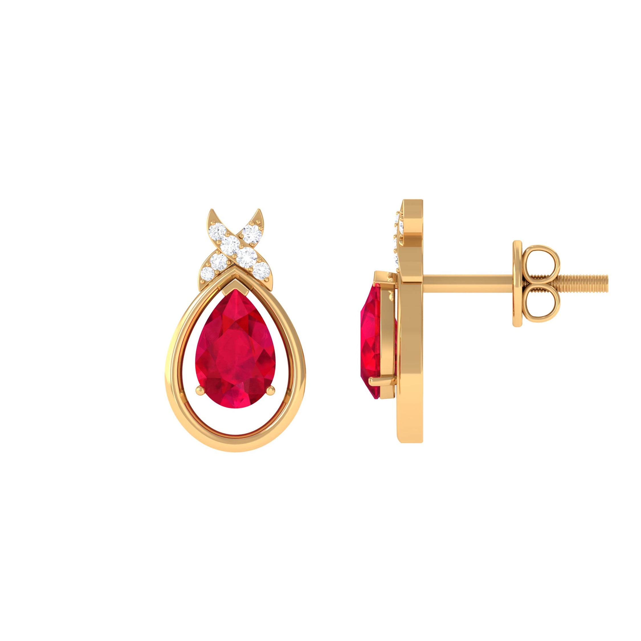 Classic Created Ruby and Diamond Teardrop Stud Earrings Lab Created Ruby - ( AAAA ) - Quality - Rosec Jewels