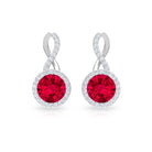 Infinity Drop Halo Earrings with 1.50 CT Diamonds and Created Ruby Lab Created Ruby - ( AAAA ) - Quality - Rosec Jewels