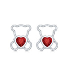 1 CT Heart Shape Created Ruby Teddy Stud Earrings Lab Created Ruby - ( AAAA ) - Quality - Rosec Jewels