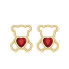 1 CT Heart Shape Created Ruby Teddy Stud Earrings Lab Created Ruby - ( AAAA ) - Quality - Rosec Jewels