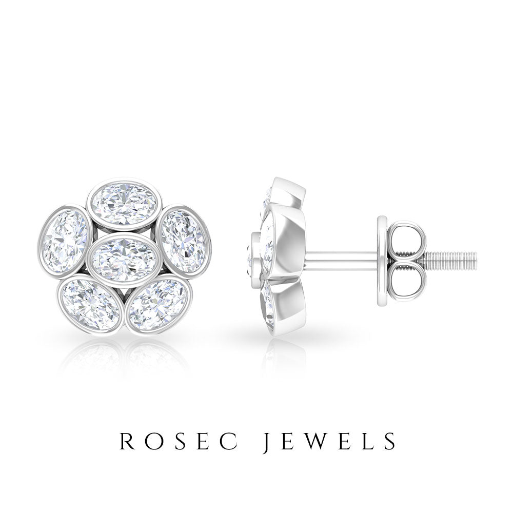 Oval Shaped Diamond Cluster Stud Earrings Diamond - ( HI-SI ) - Color and Clarity - Rosec Jewels