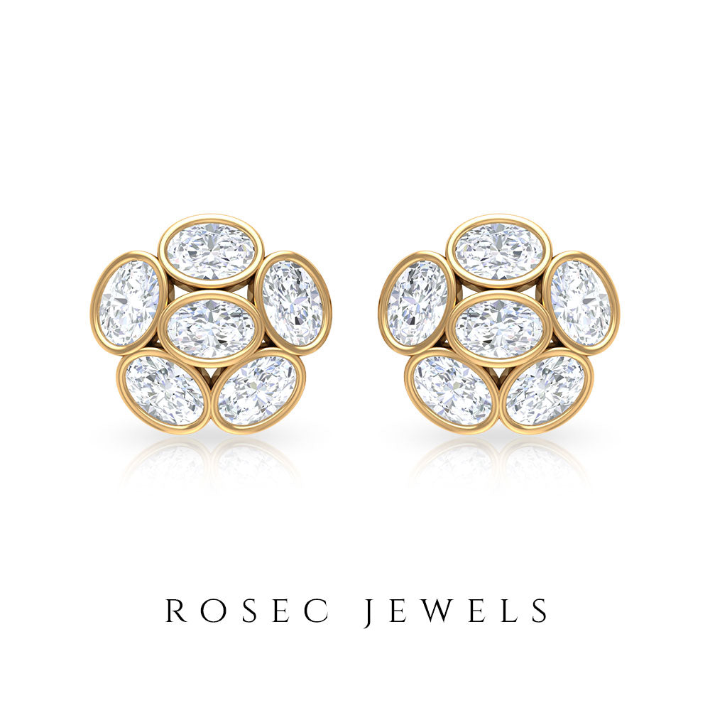 Oval Shaped Diamond Cluster Stud Earrings Diamond - ( HI-SI ) - Color and Clarity - Rosec Jewels